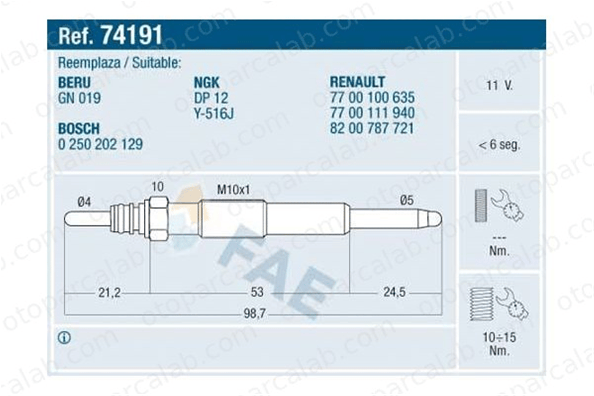 DODUCO 1029 Isıtma Bujisi RENAULT CLIO II KANGOO 7700100635 7700111940