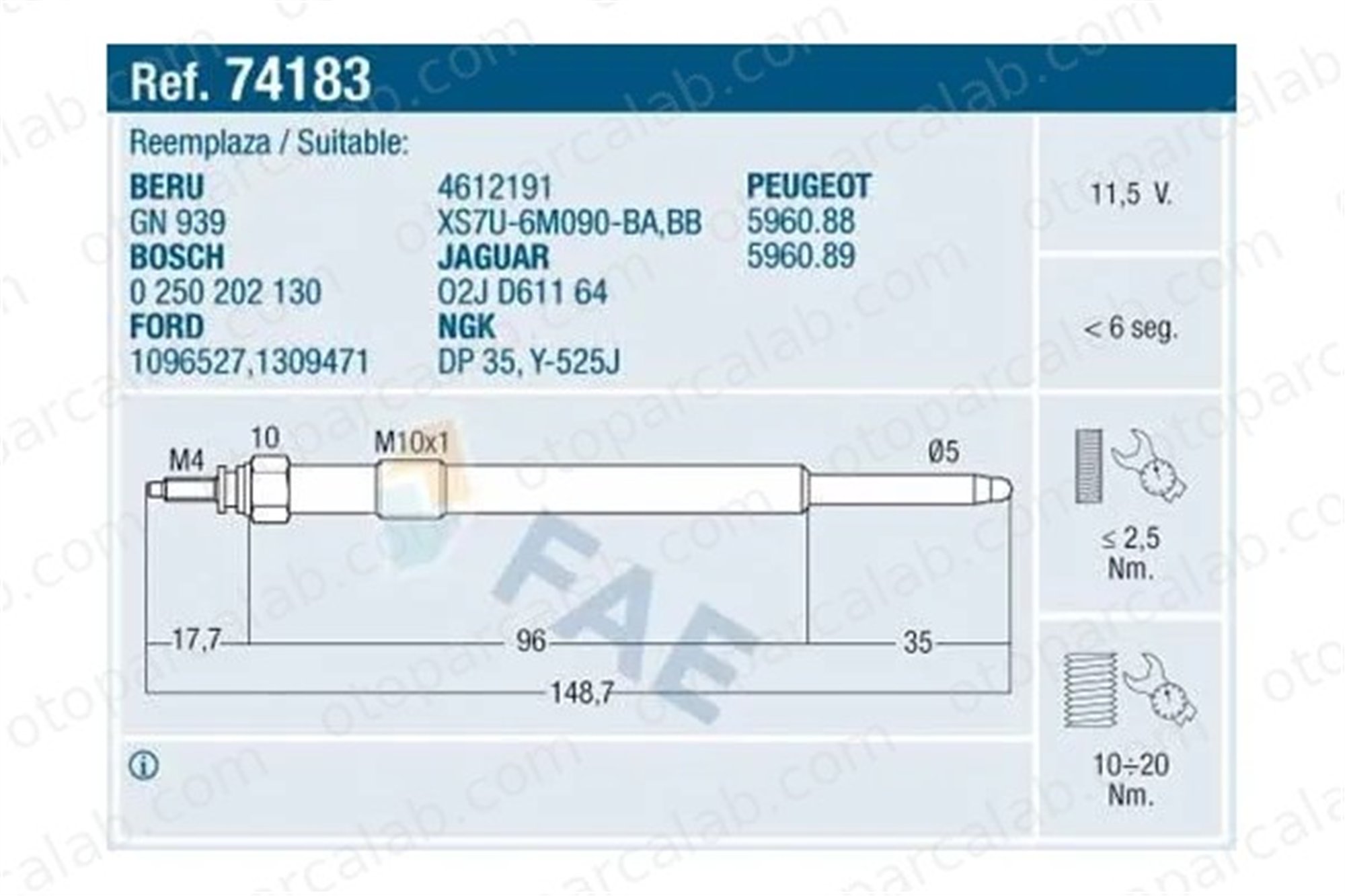 DODUCO 1088 Isıtma Bujisi FORD TRANSIT Minibüs/Otobüs TRANSIT Panelvan/Van 1309471 5960G2