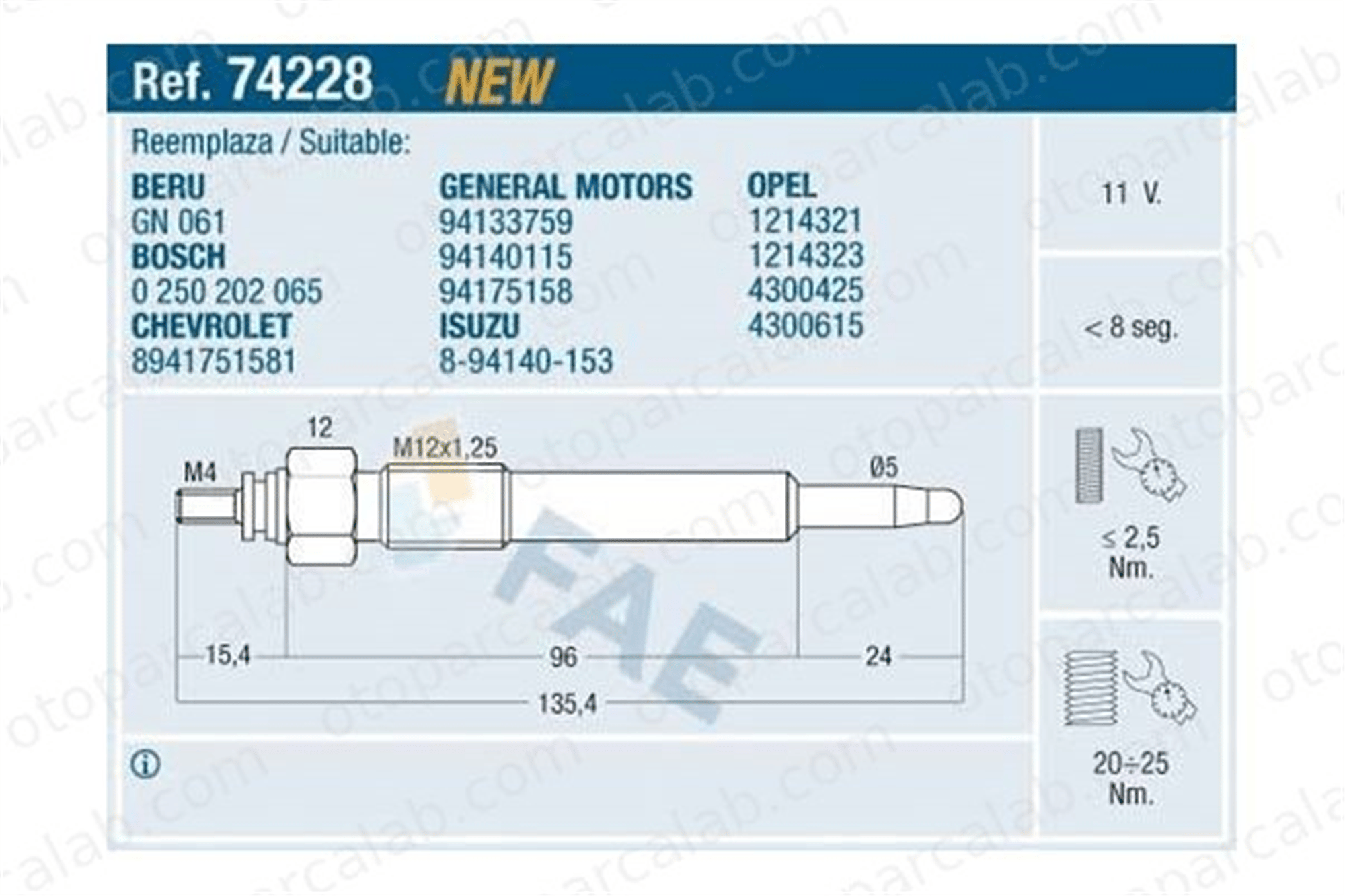 ET1 049 520 Isıtma Bujisi OPEL CAMPO ISUZU TROOPER I 8941337596 8941751581