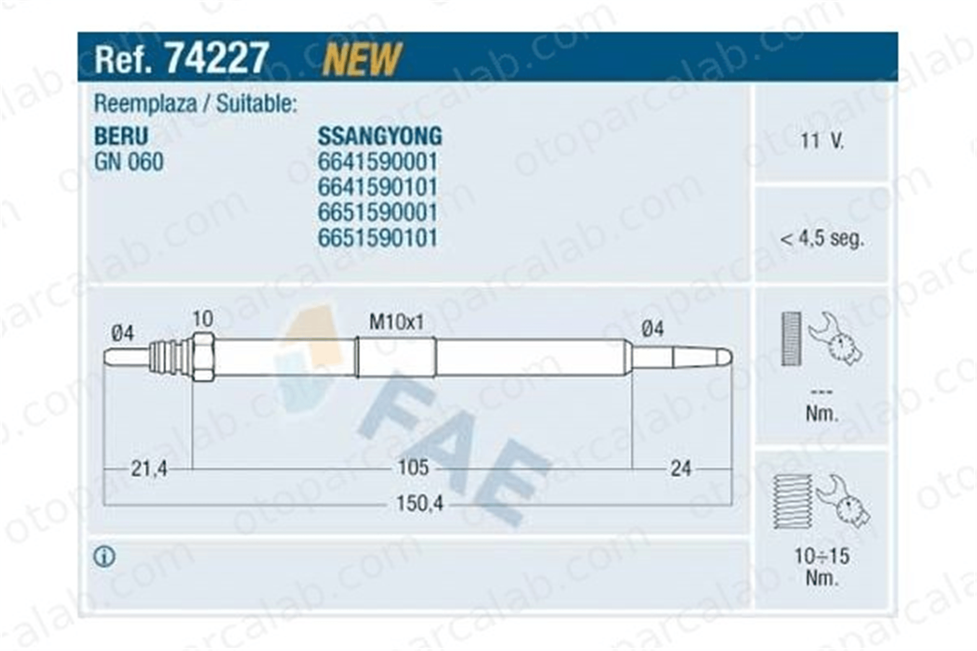 ET1 152 517 Isıtma Bujisi SSANGYONG KYRON RODIUS I 6641590001 6641590101