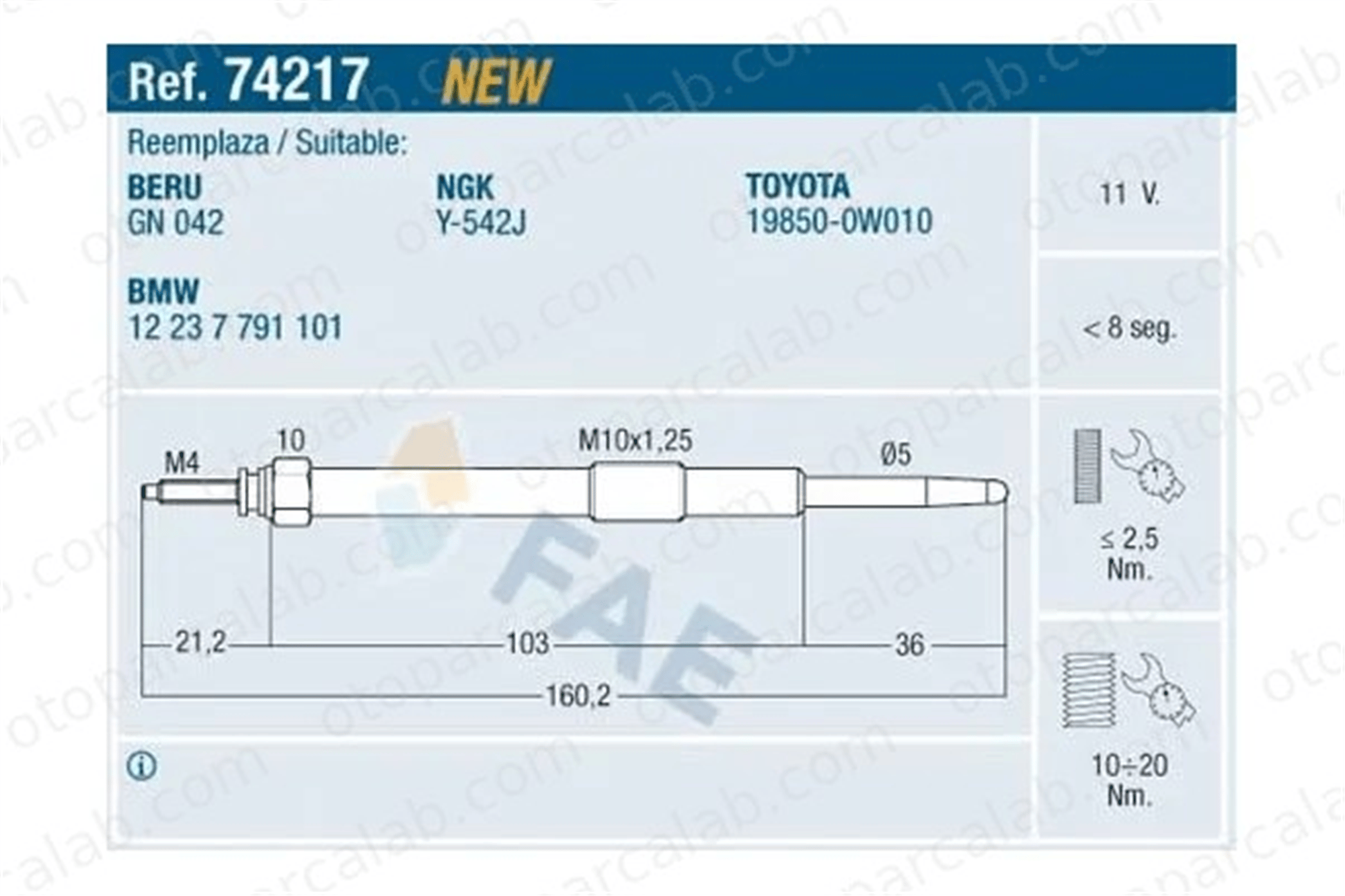 ET1 160 480 Isıtma Bujisi TOYOTA YARIS MINI MINI 198500W010 12237791101