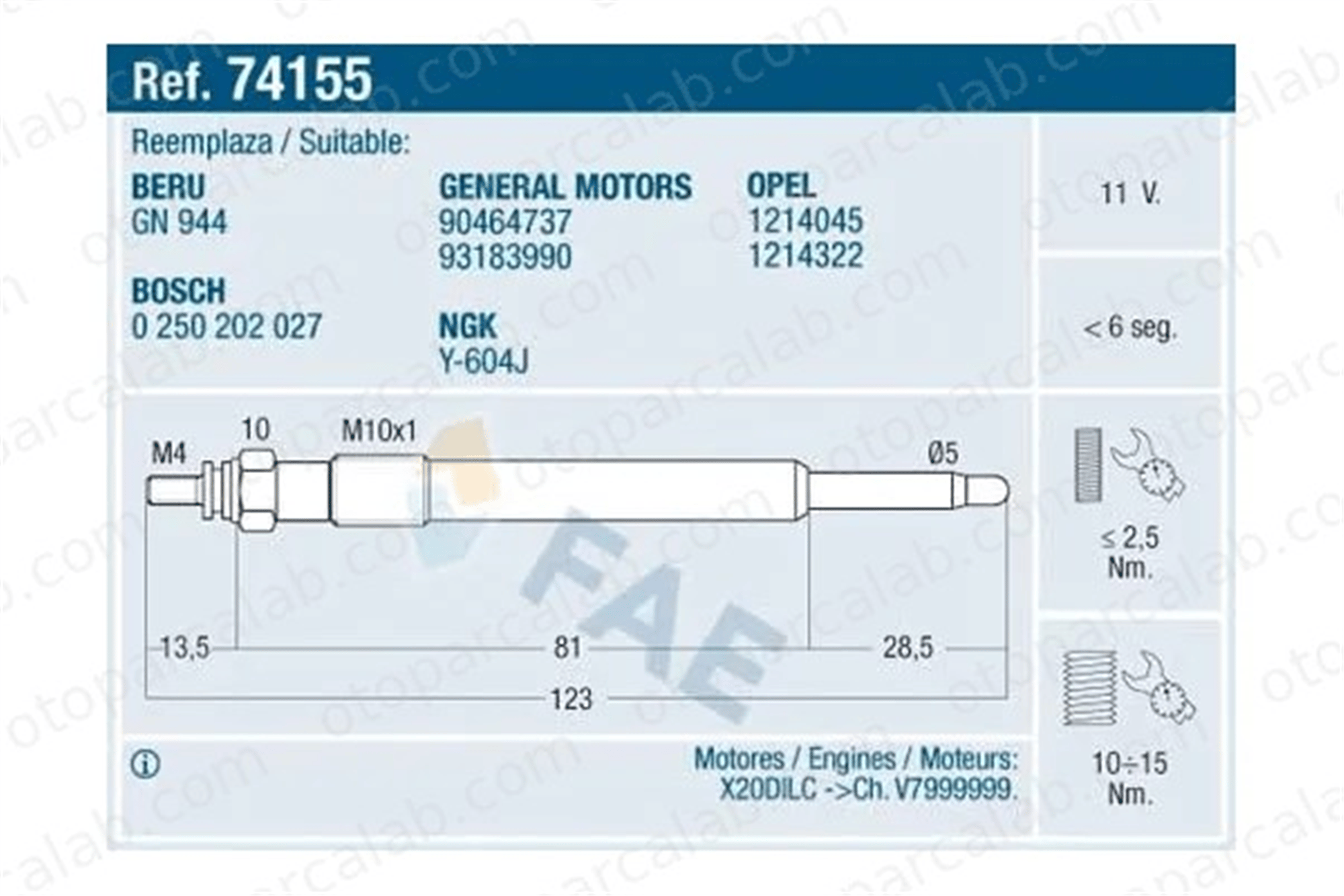 ET1 26944 Isıtma Bujisi OPEL VECTRA B VECTRA B Hatchback 1214045 90464737