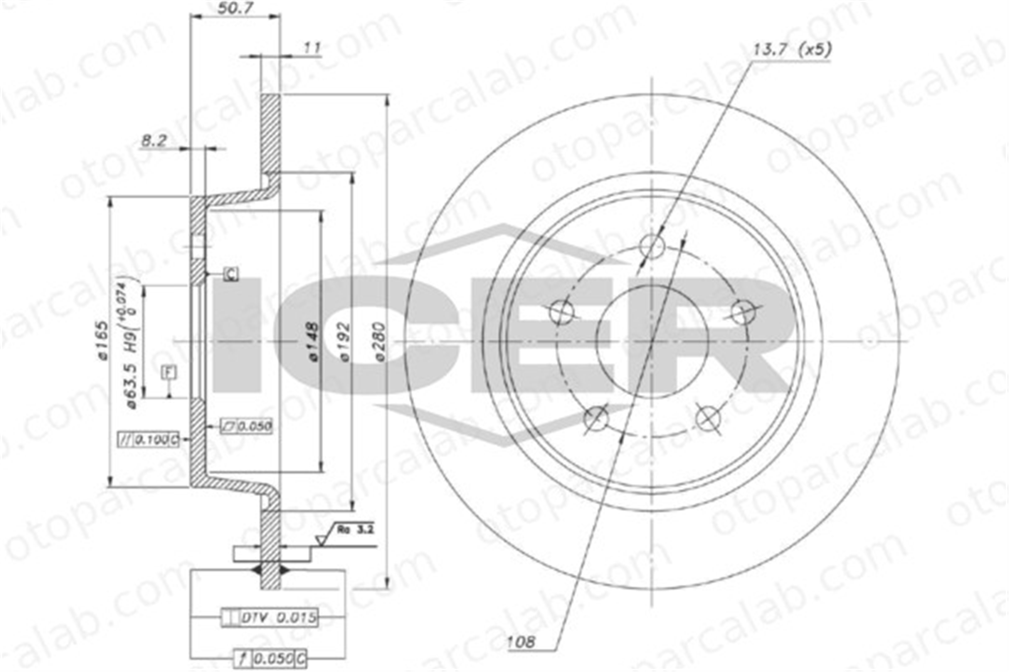 EUROCRAFT EU F17159-028 Fren Disk Ayna Arka Sağ ve Sol FORD C-MAX II KUGA II AV612A315BA 1683383