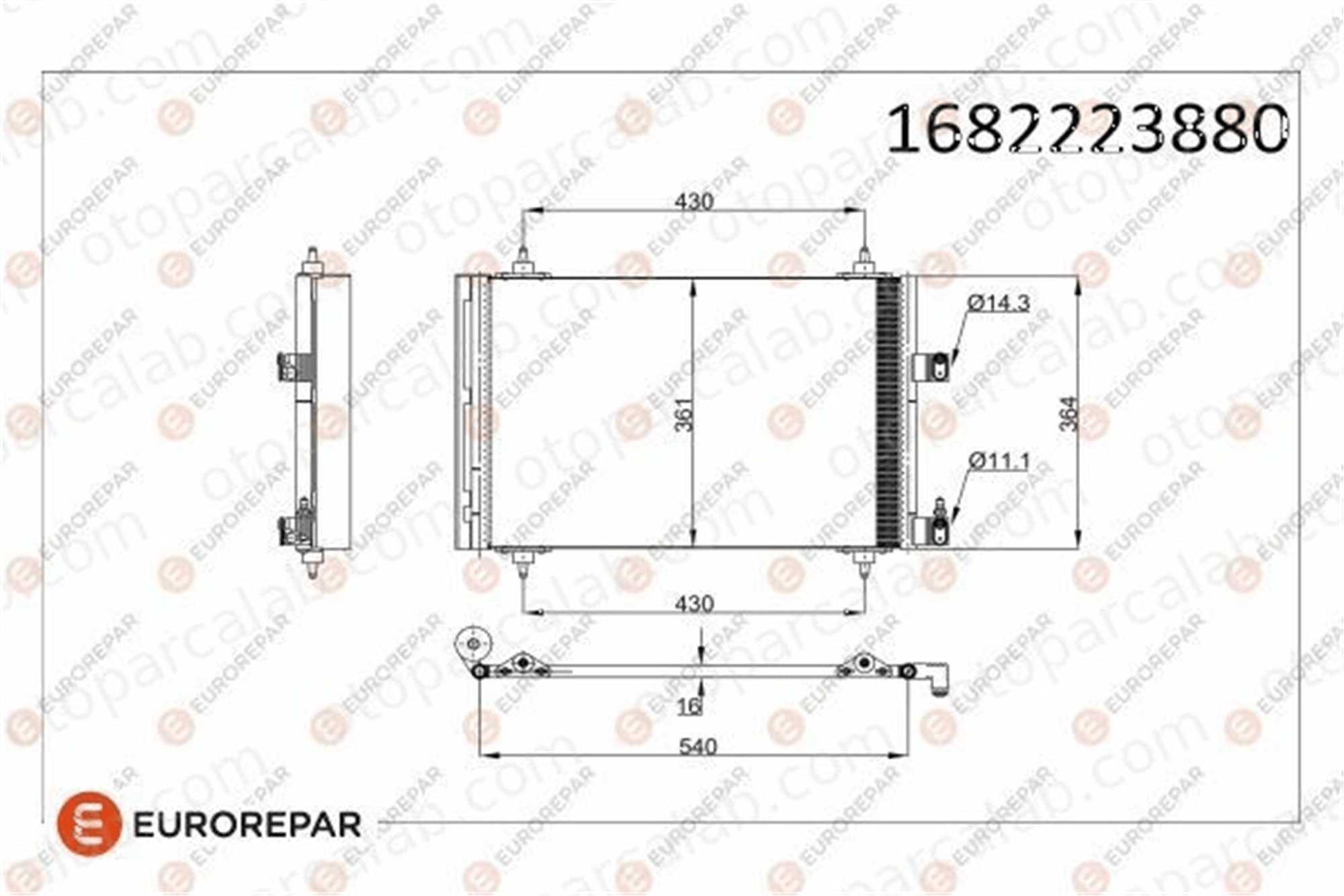 EUROREPAR 1682223880 Klima Radyatörü PEUGEOT 307 Break 307 SW 1682223880 6453FH