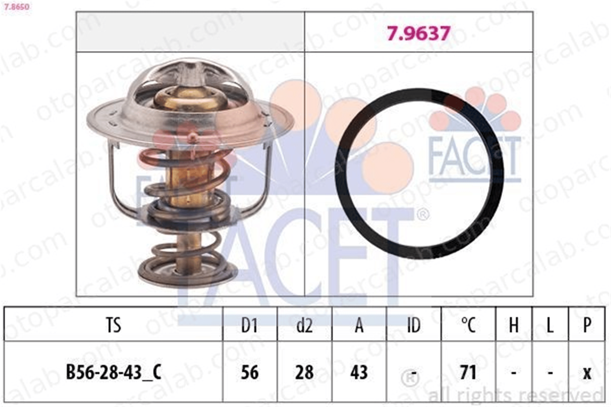FACET 7.8650 Termostat 71 °C RENAULT TRUCKS MASCOTT Platform şasi MASCOTT Panelvan/Van 7701058391 93180077