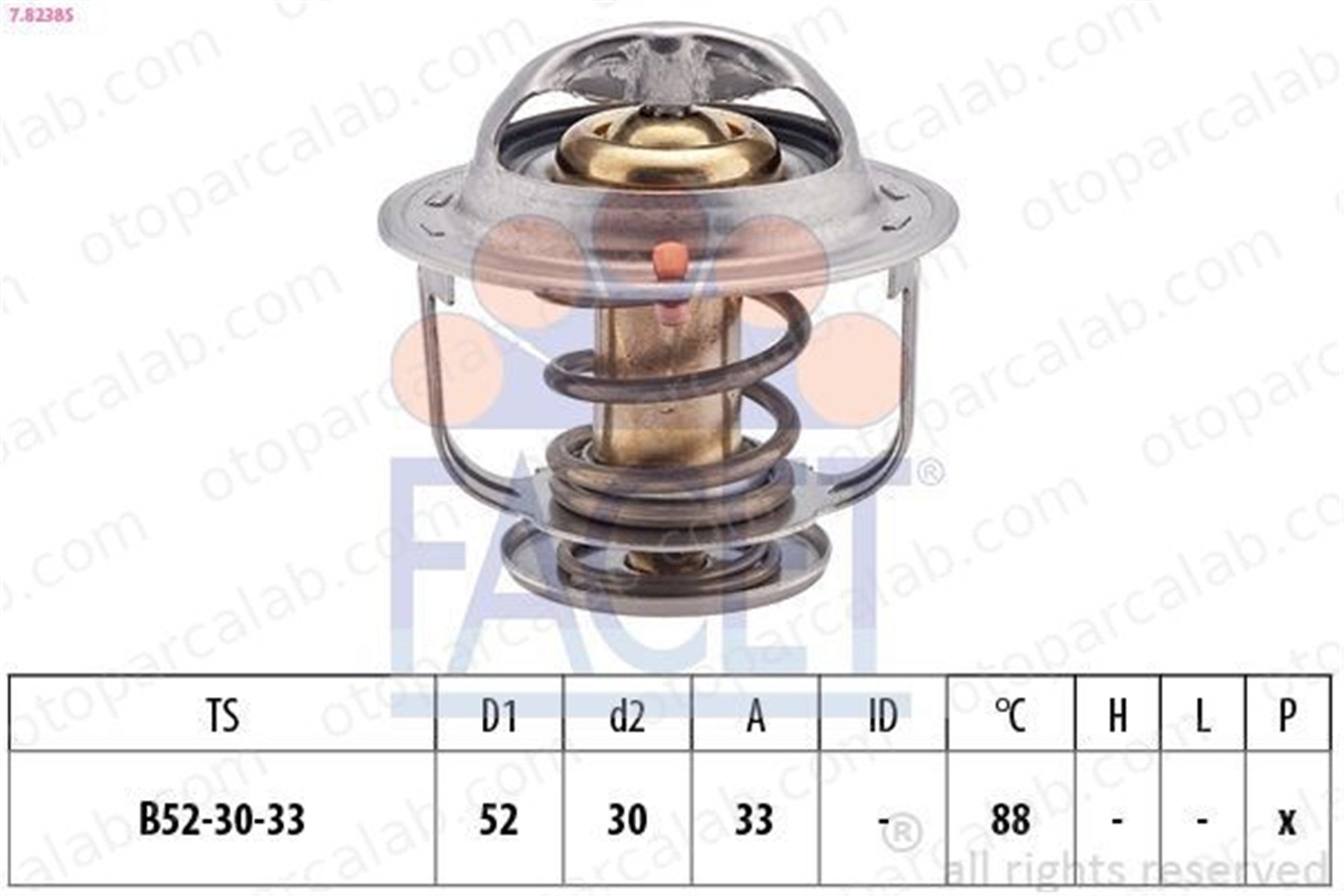 FACET 7.8238S Termostat 88 °C TOYOTA HILUX V Pick-up HIACE IV Minibüs/Otobüs 9091603043 9091603062