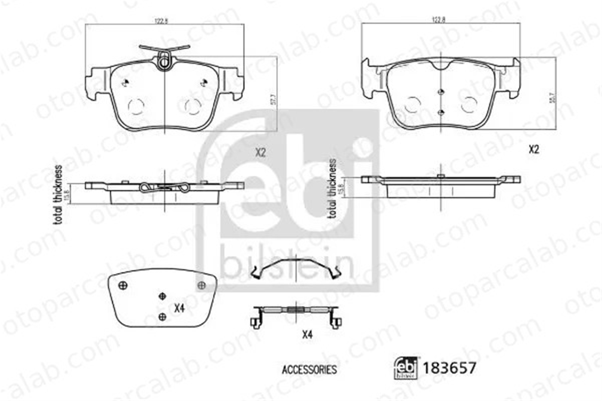 FEBI BILSTEIN 183657 Fren Disk Balata Arka SKODA OCTAVIA IV Combi OCTAVIA IV 5WA698451A 5WA698451C