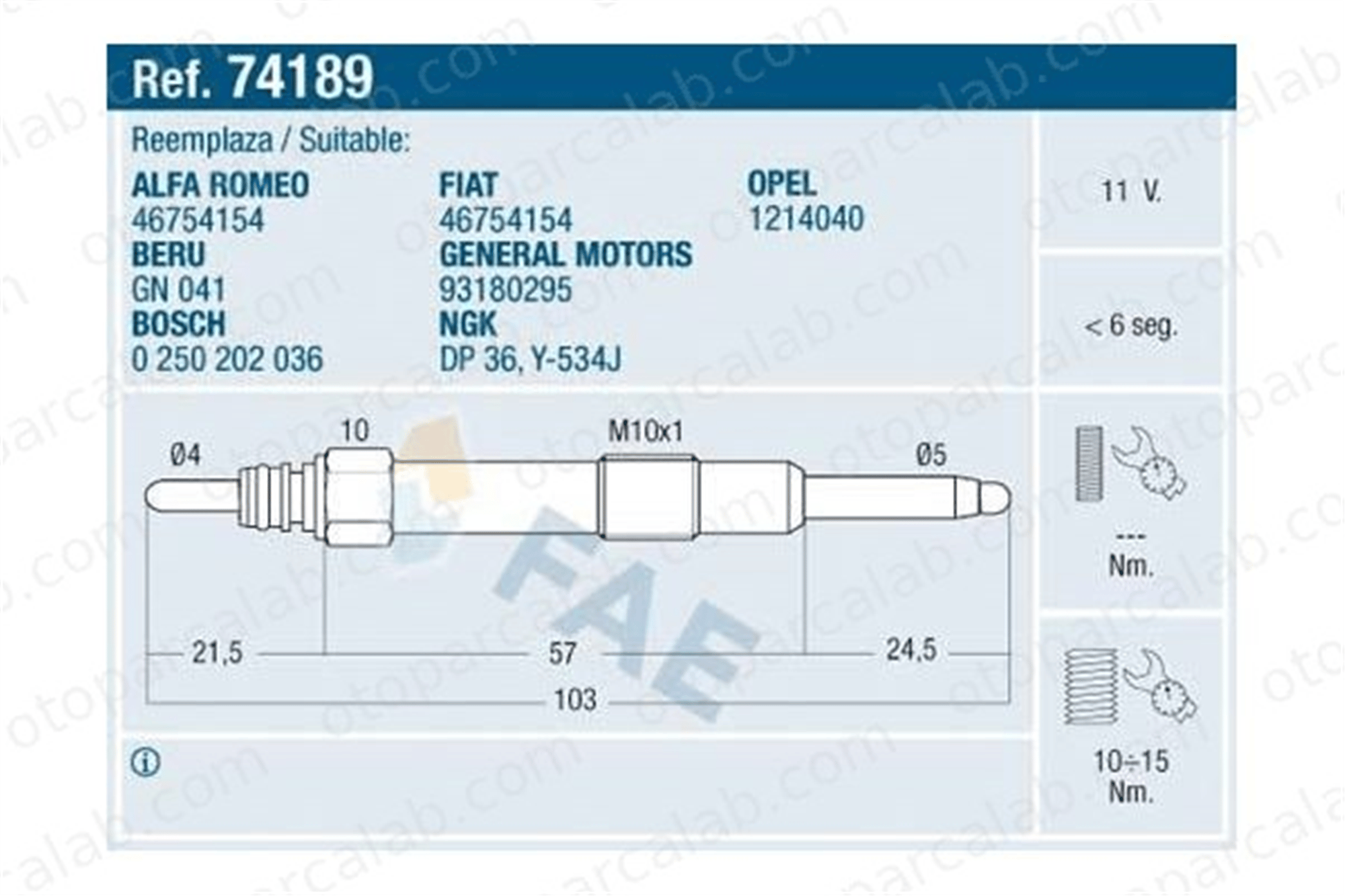FROW 160.1904.001 Isıtma Bujisi ALFA ROMEO 156 156 Sportwagon 46754154 60816139