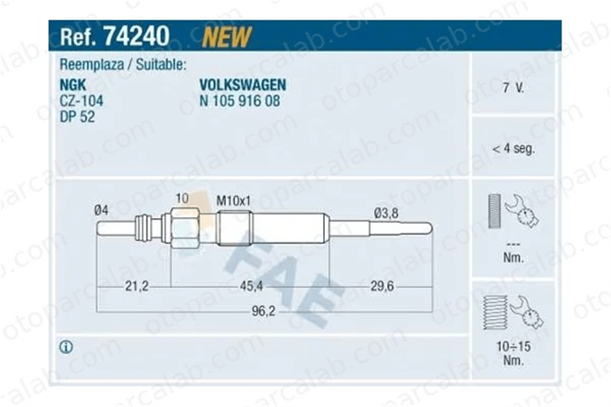 FROW 162.1904.041 Isıtma Bujisi VW CRAFTER 30-35 Minibüs/Otobüs CRAFTER 30-50 Panelvan/Van N10591604 N10591601
