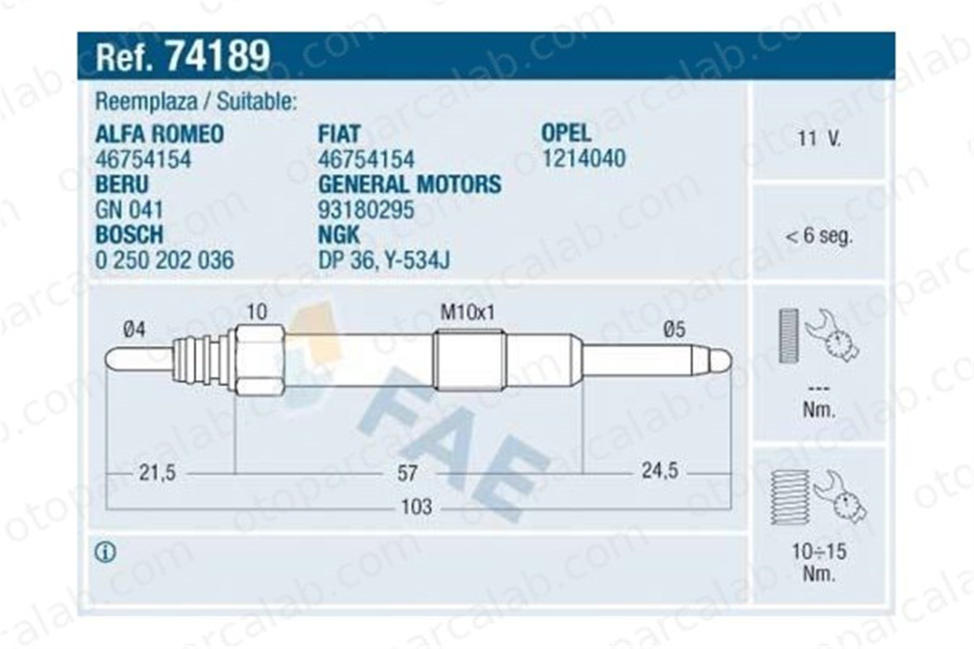 FROW 162.1904.040 Isıtma Bujisi ALFA ROMEO 156 156 Sportwagon 46754154 60816139