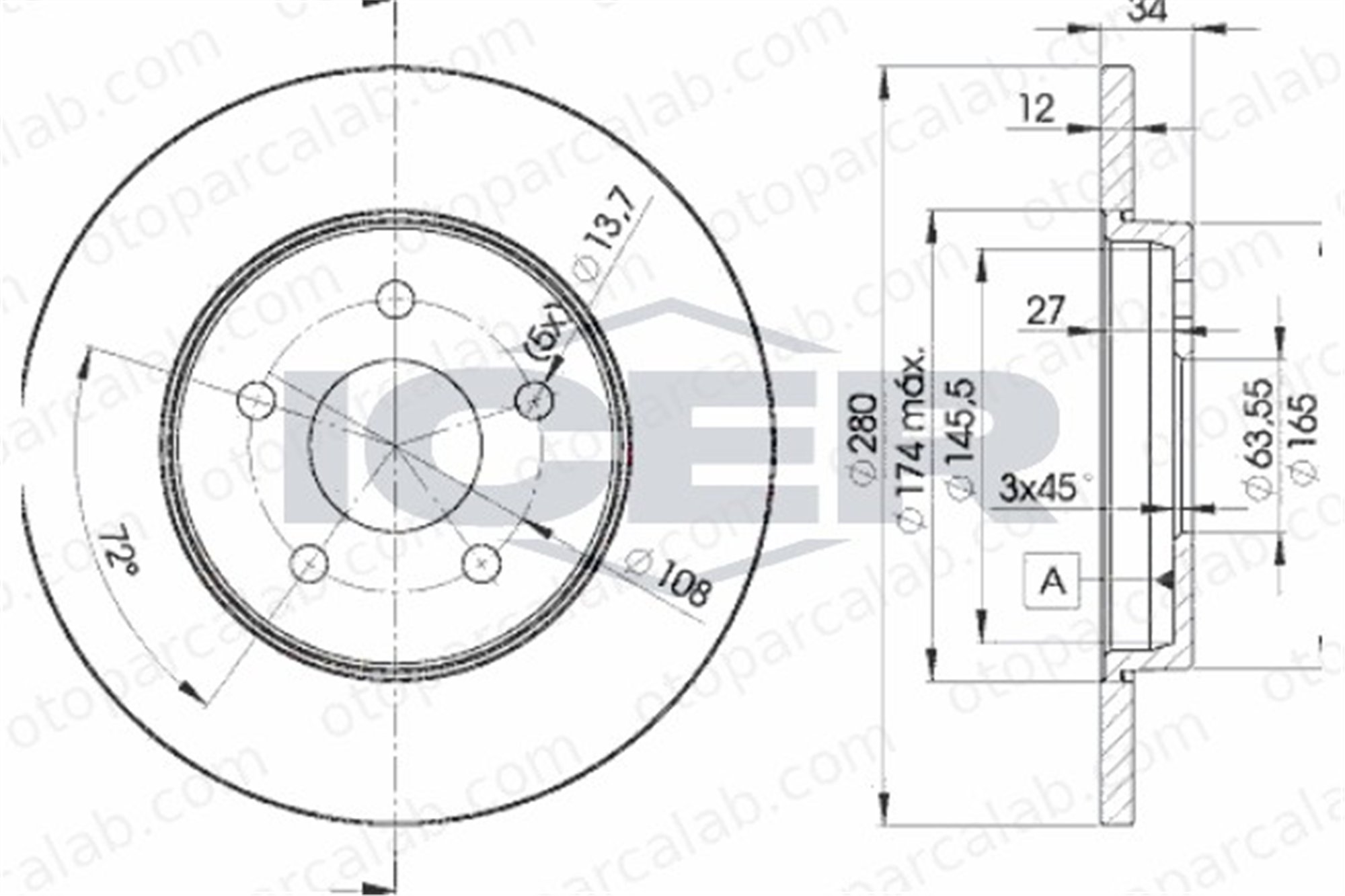 FROW 507.1101.004 Fren Disk Ayna Arka Sağ ve Sol FORD MONDEO III Sedan MONDEO III 4179406