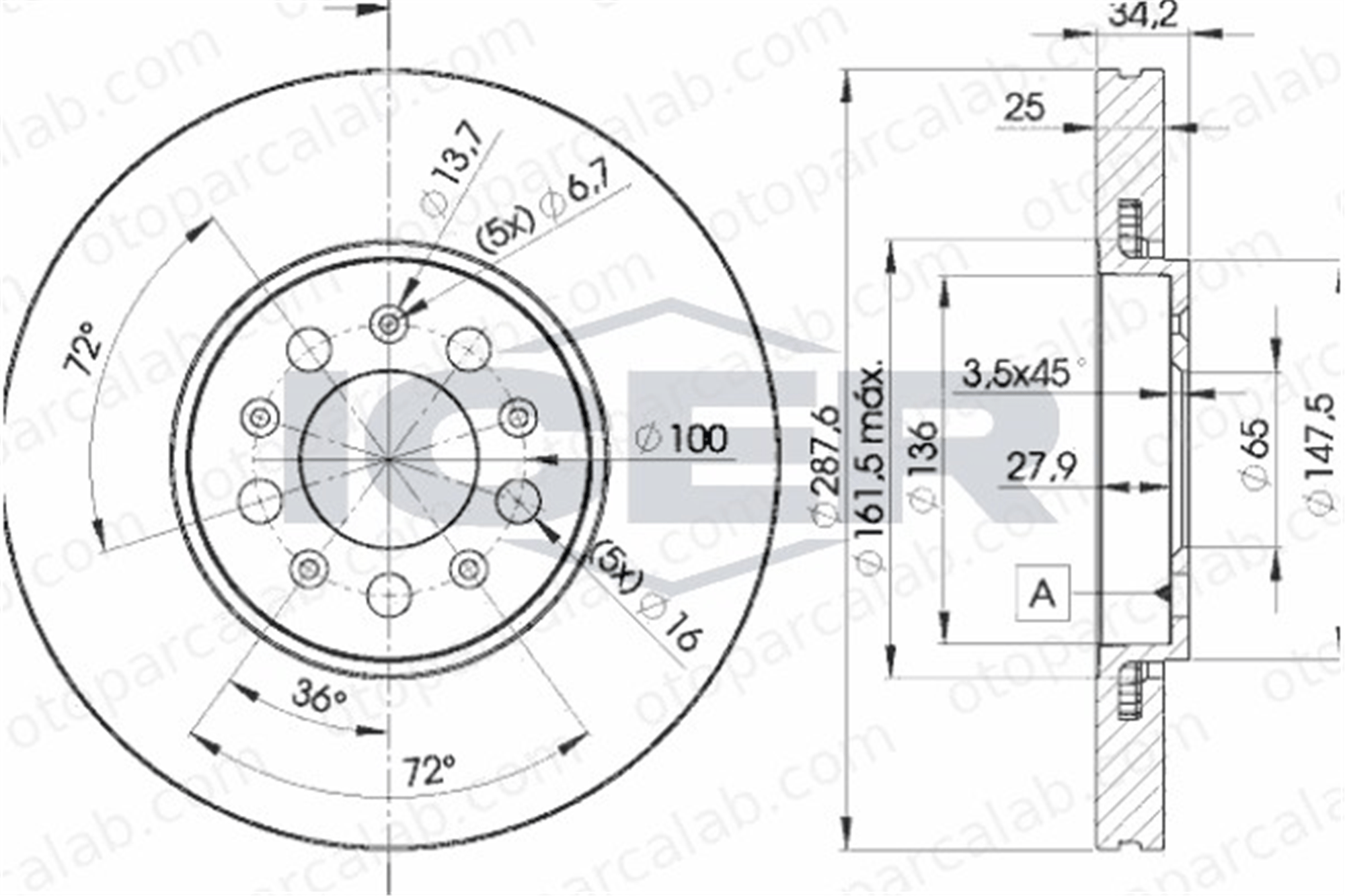FROW 664.1101.003 Fren Disk Ayna Ön Sağ ve Sol SEAT IBIZA IV SC TOLEDO IV 6R0615301A