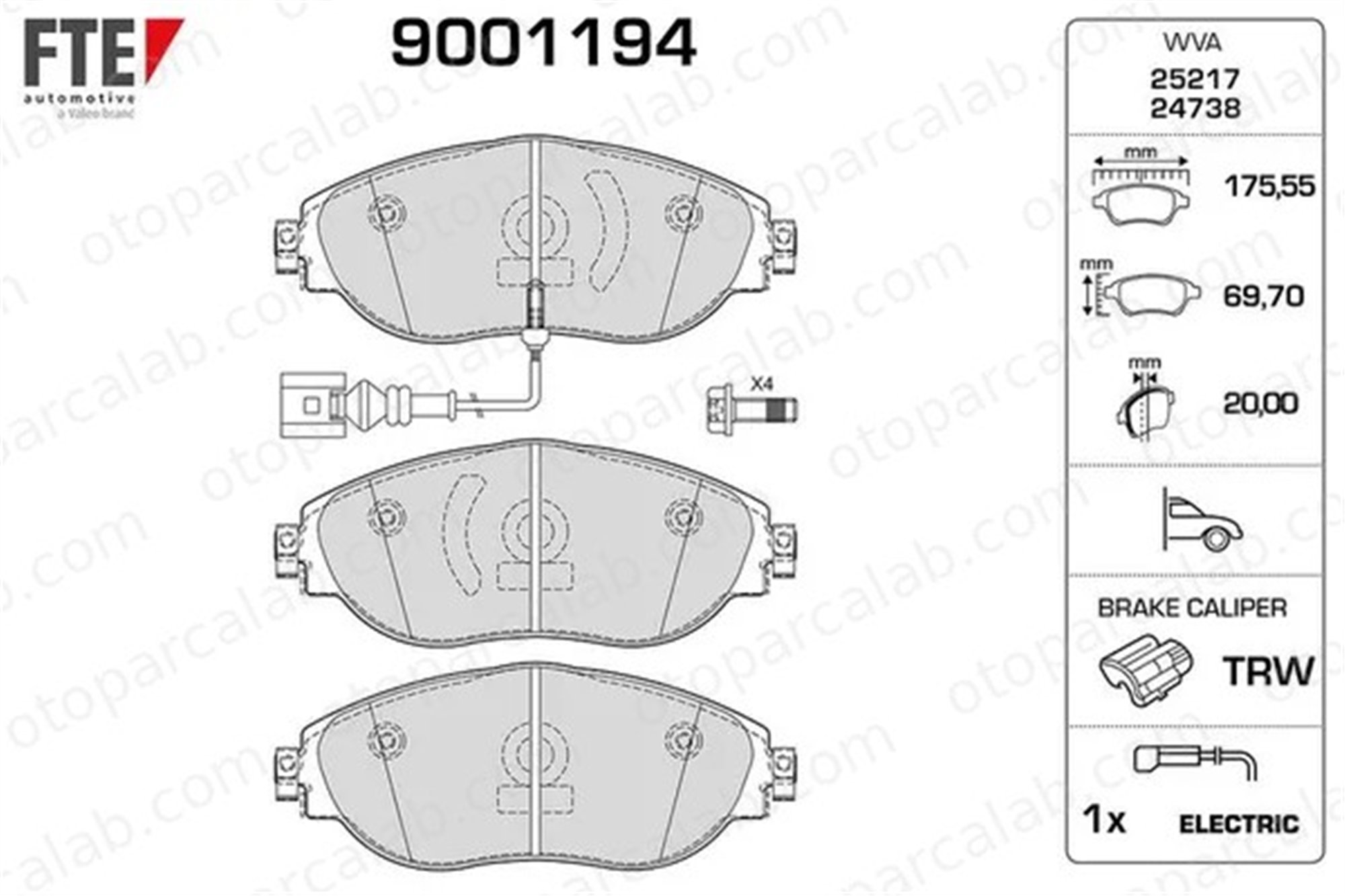 FTE 9001194 Fren Disk Balata Ön SKODA OCTAVIA III SEAT LEON 7N0698151A 3C0698151E