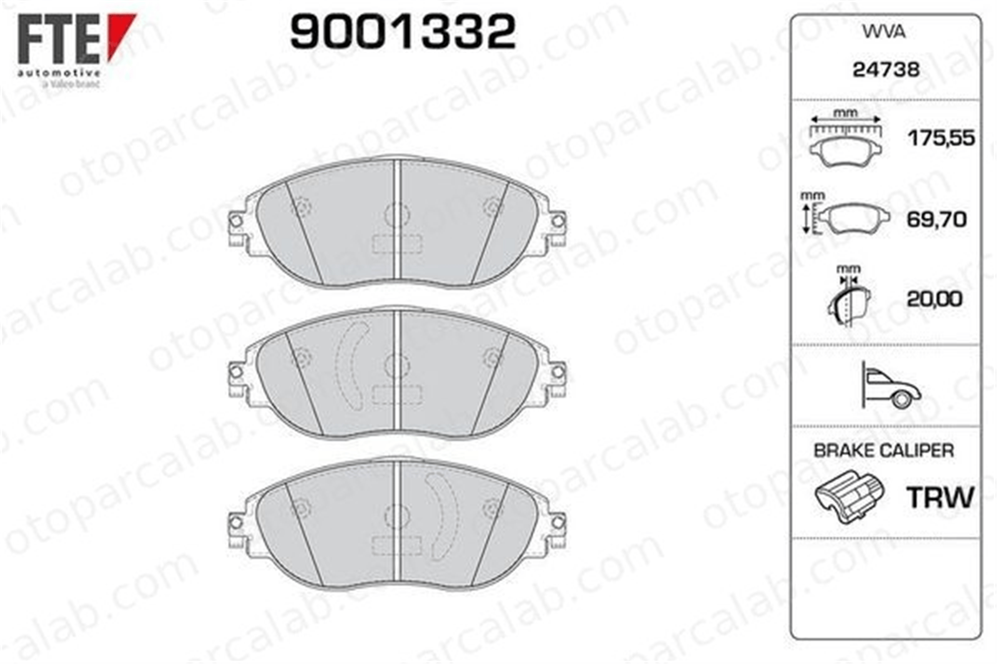 FTE 9001332 Fren Disk Balata Ön VW ARTEON TIGUAN ALLSPACE 3Q0698151 3Q0698151C