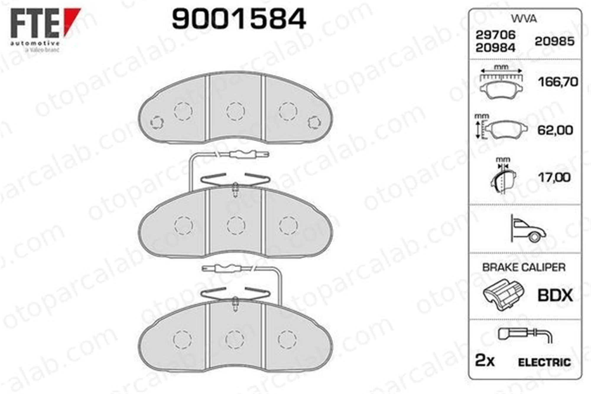 FTE 9001584 Fren Disk Balata Ön RENAULT TRAFIC Platform şasi NISSAN TRADE Platform şasi 69052941 7701203895