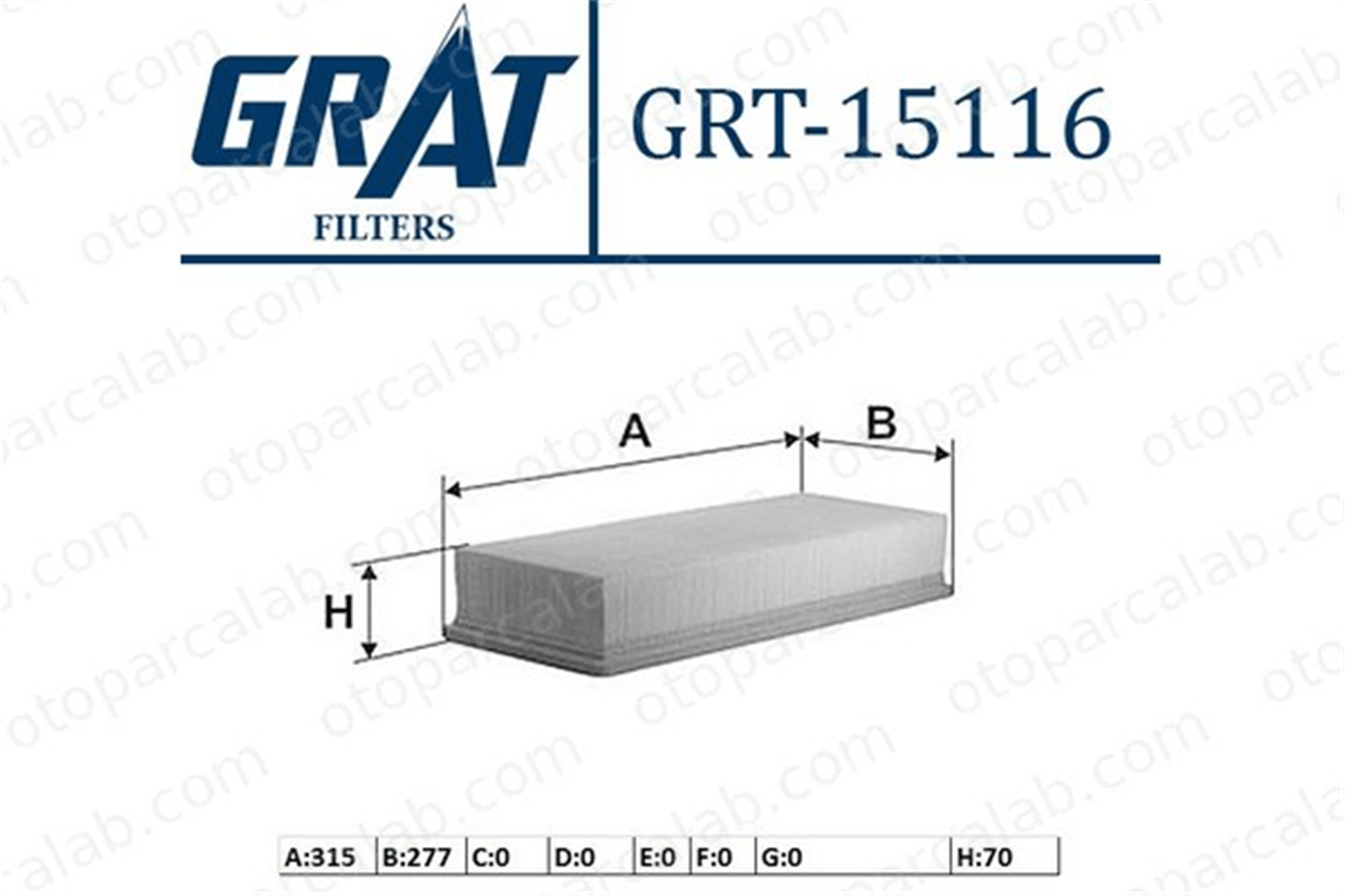 GRAT 15116 Hava Filtresi MERCEDES-BENZ SPRINTER 4-t Panelvan/Van SPRINTER 4-t Platform şasi 2D0129620B 30947504