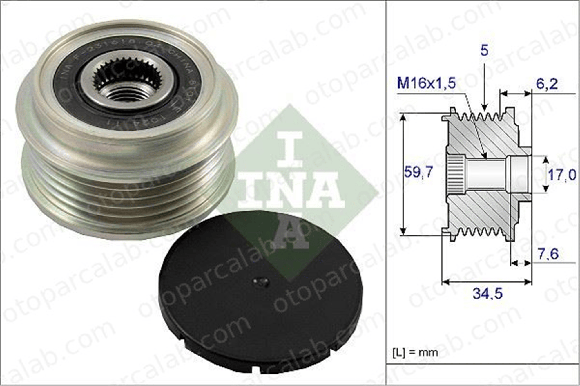 INA 535 0034 10 Alternatör Kasnağı HYUNDAI TERRACAN KIA CARNIVAL II 373004X000 K55418W11