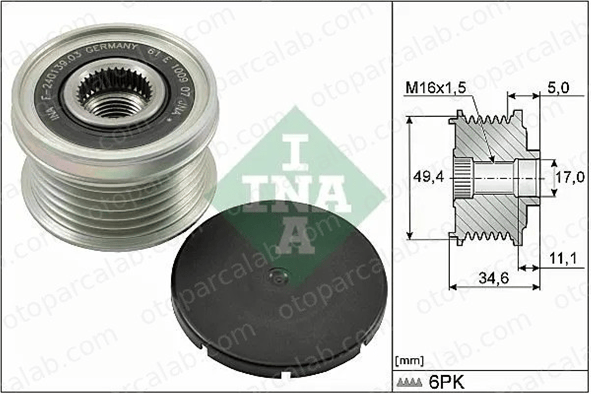 INA 535 0155 10 Alternatör Kasnağı VW POLO V SEAT IBIZA V 3C903119F 03C903119F