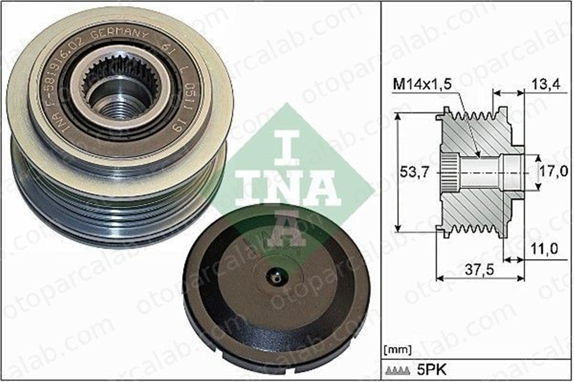 INA 535 0278 10 Alternatör Kasnağı FIAT PANDA OPEL CORSA E 51922437 55257677