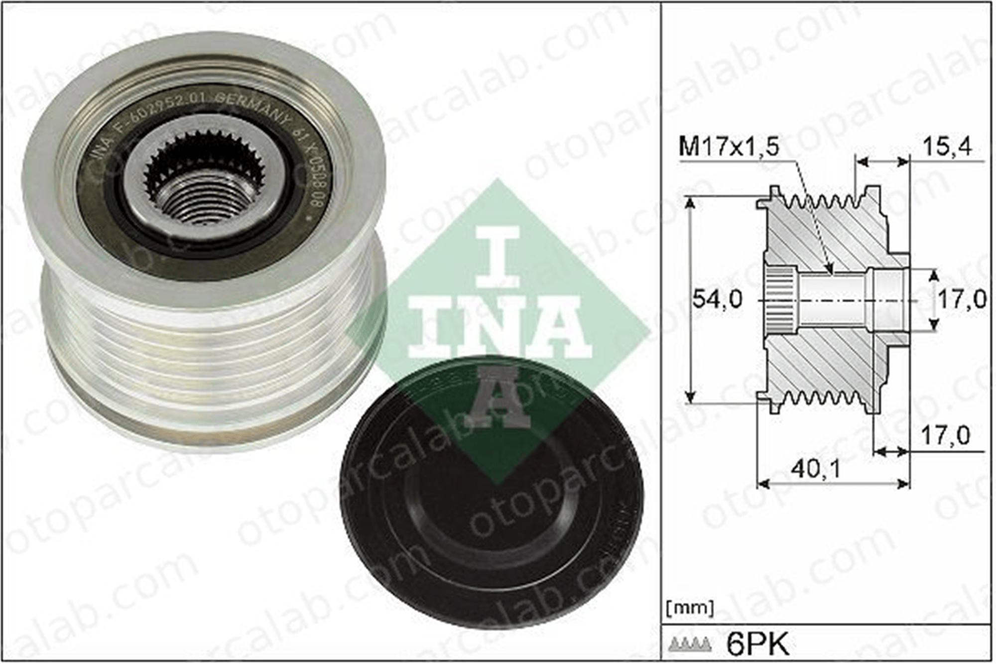 INA 535 0317 10 Alternatör Kasnağı CITROËN JUMPER Panelvan/Van JUMPER Platform şasi 1616897280 1635591980
