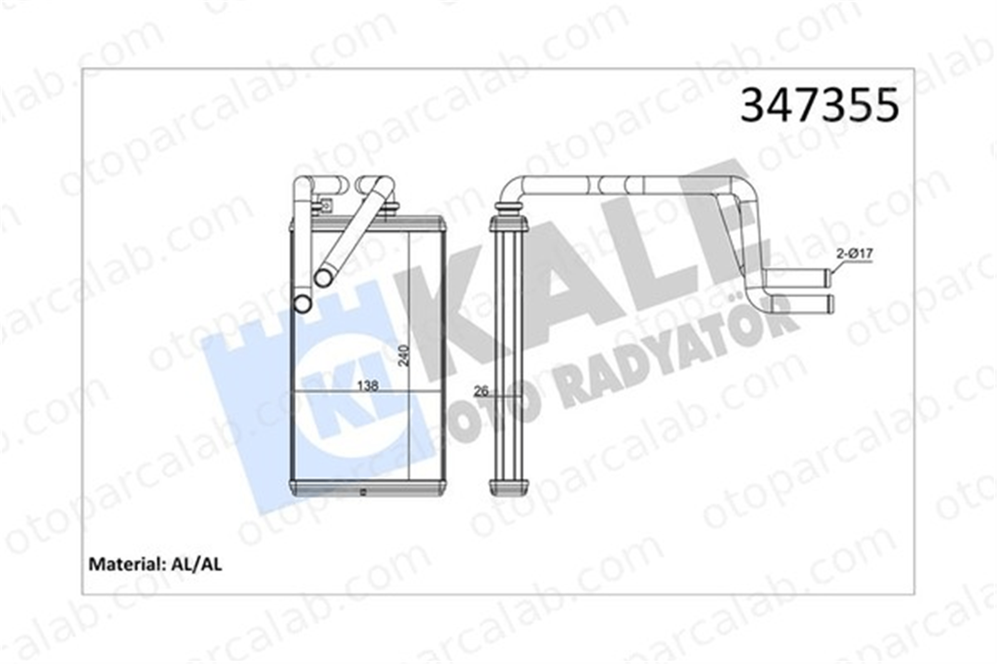 KALE 347355 Kalorifer Radyatörü MITSUBISHI LANCER VIII LANCER VIII Sportback 6448S1 7801A133