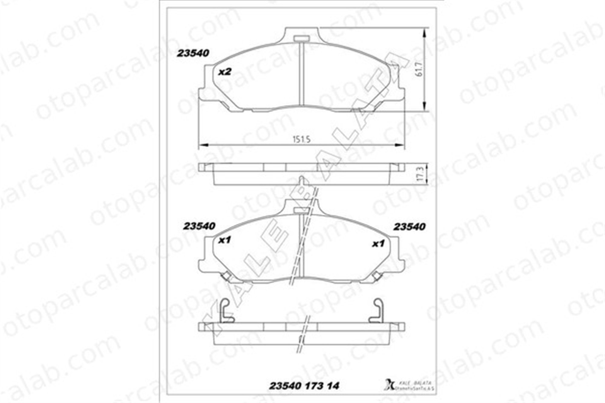 KALE BALATA 23540 173 14 ANS KD11 Fren Disk Balata Ön FORD RANGER MAZDA BT-50 Pick-up 2M342001FA UJY63323Z