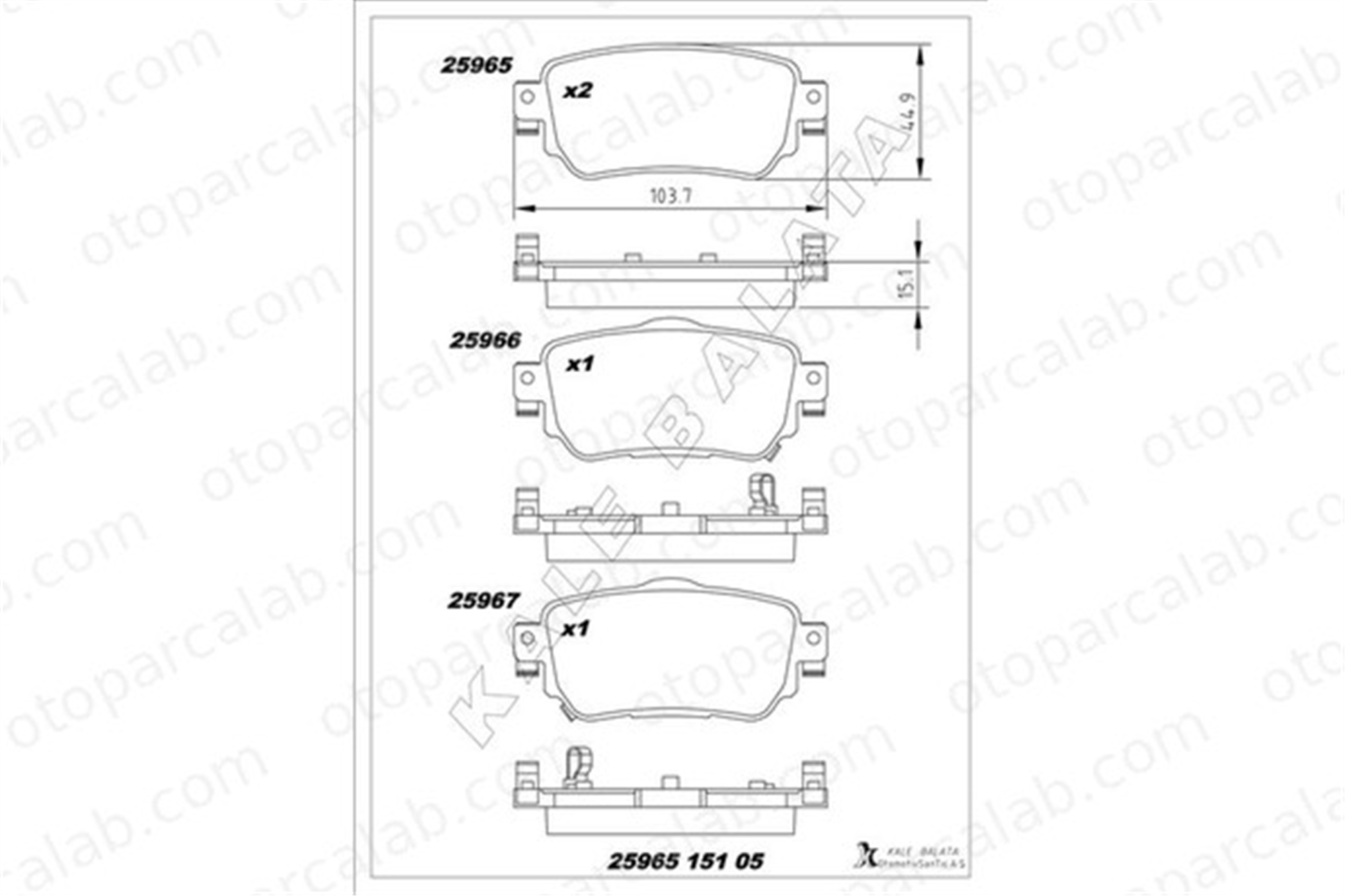 KALE BALATA 25965 151 05 ANS KD13 Fren Disk Balata Arka NISSAN X-TRAIL III RENAULT KADJAR 440605889R 440606633R
