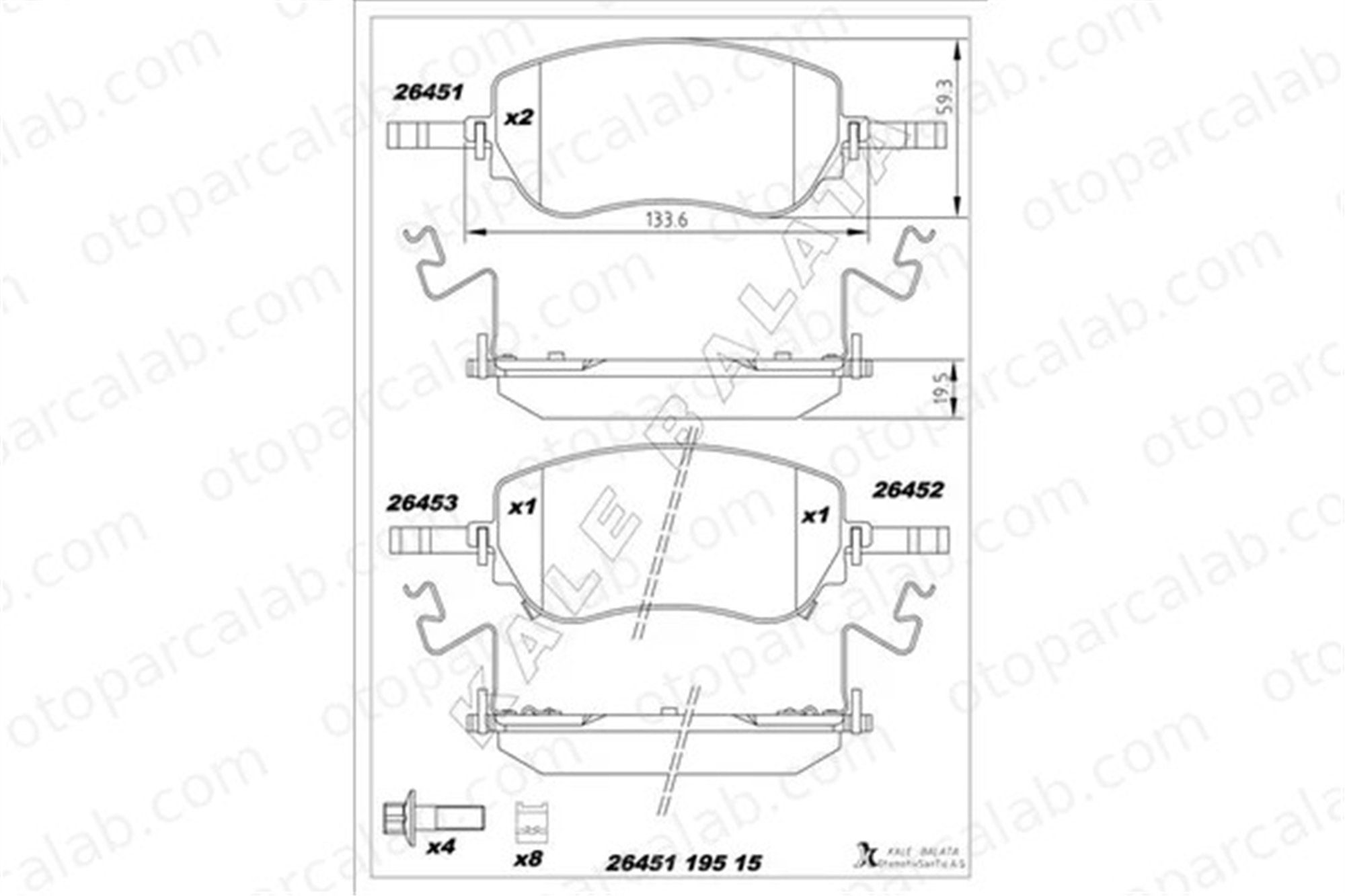KALE BALATA 26451 195 15 MSH KD11 Fren Disk Balata Ön FIAT TIPO Hatchback TIPO Sedan 77368941