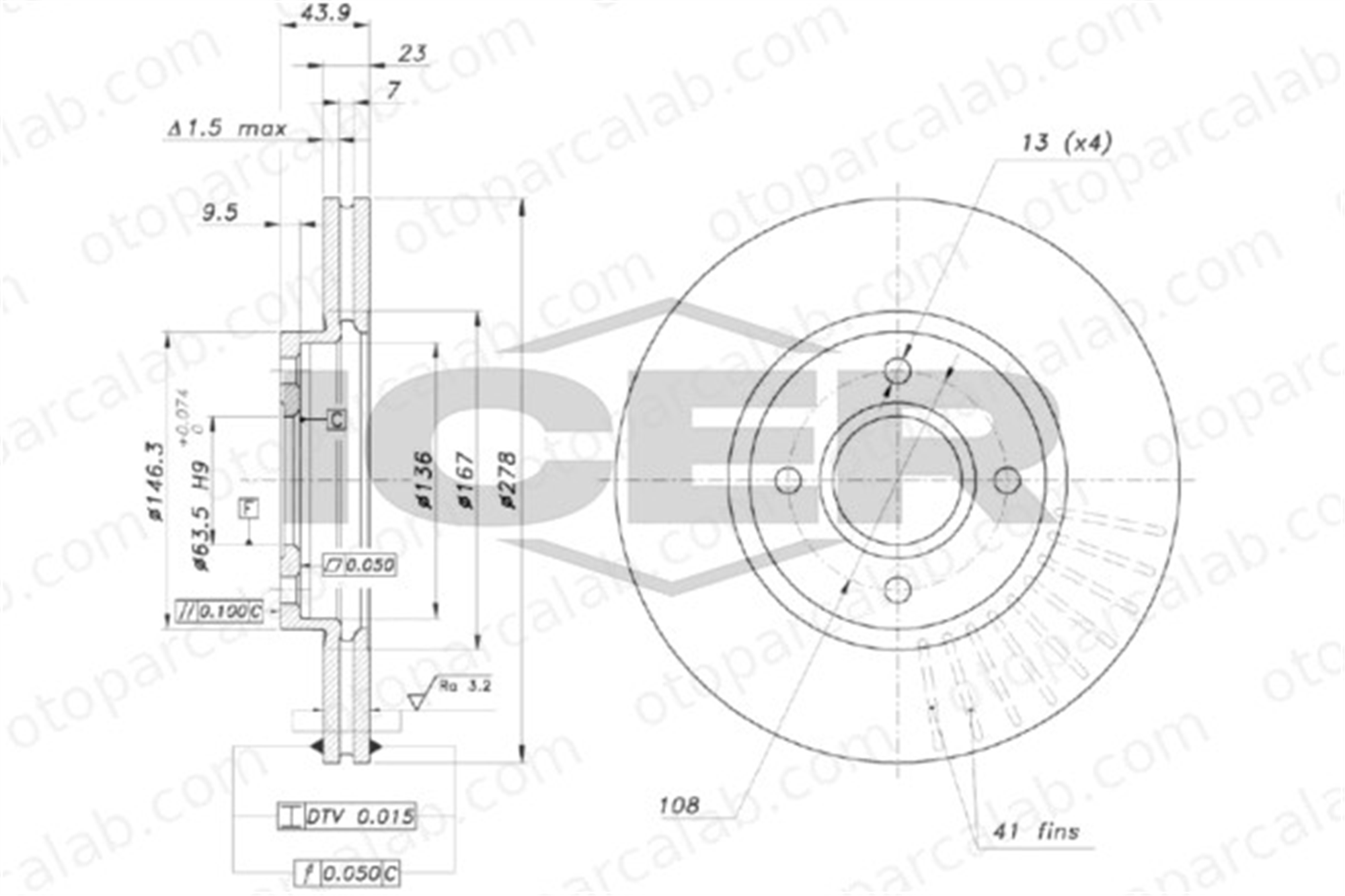 KALE BALATA TFD00088 Fren Disk Ayna Ön Sağ ve Sol FORD FIESTA VI B-MAX 1751584 1833857