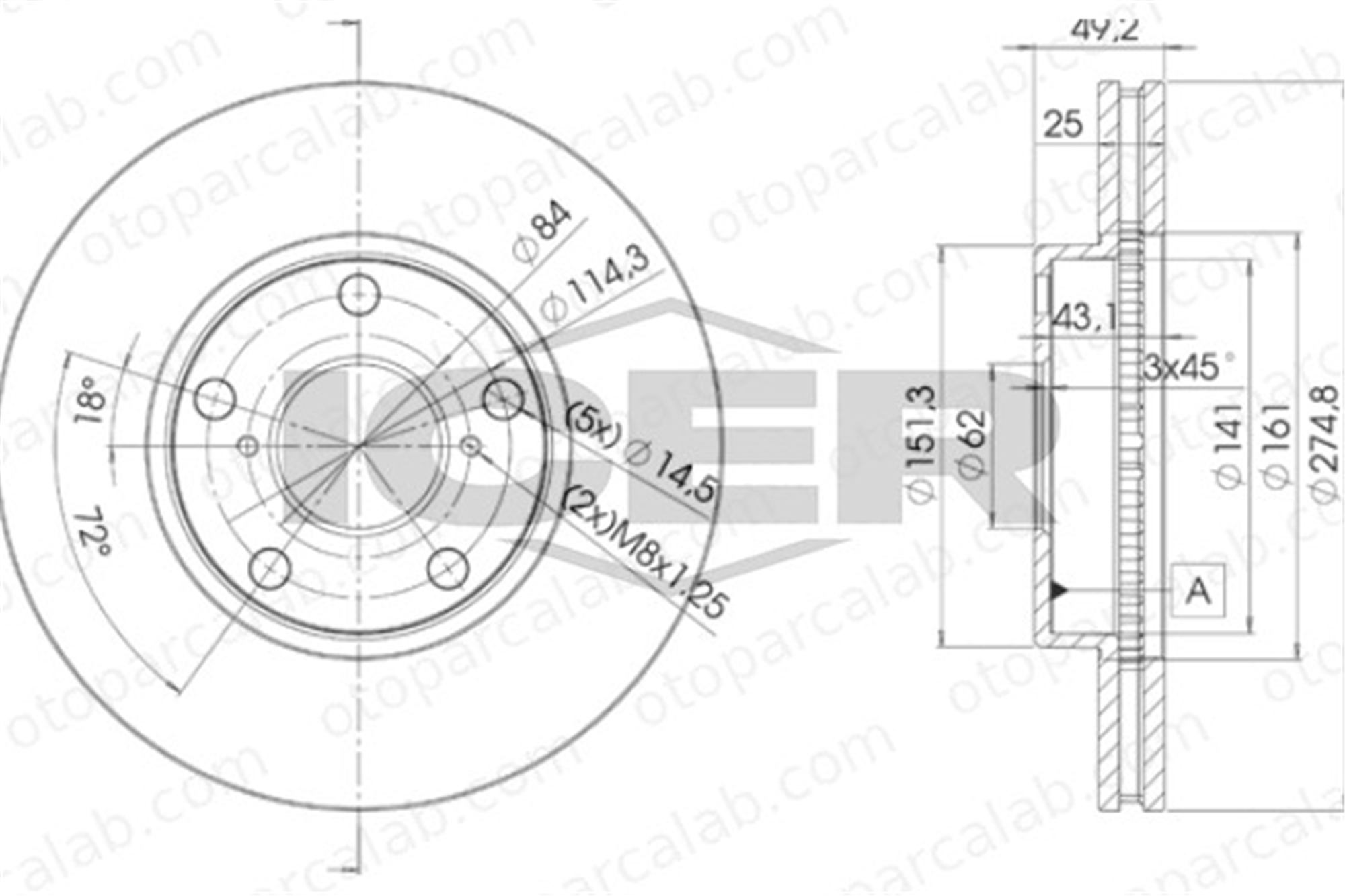 KALE BALATA TFD00162 Fren Disk Ayna Ön Sağ ve Sol TOYOTA RAV 4 II 4351242030 4351232160