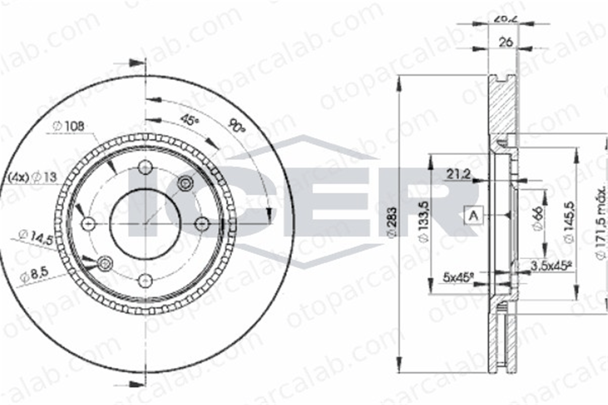 KALE BALATA TFD00511 Fren Disk Ayna Ön Sağ ve Sol PEUGEOT 406 406 Break 4246L8 4246N0