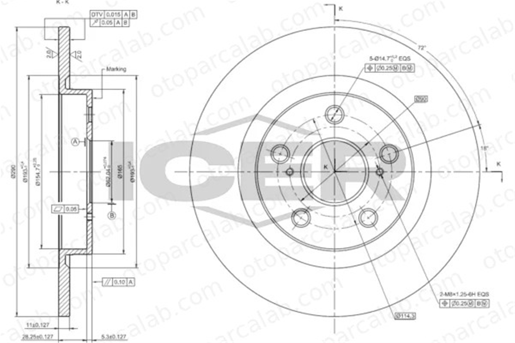 KRAFTVOLL 07040925 Fren Disk Ayna Arka Sağ ve Sol TOYOTA AVENSIS Sedan AVENSIS Station wagon 4243105070