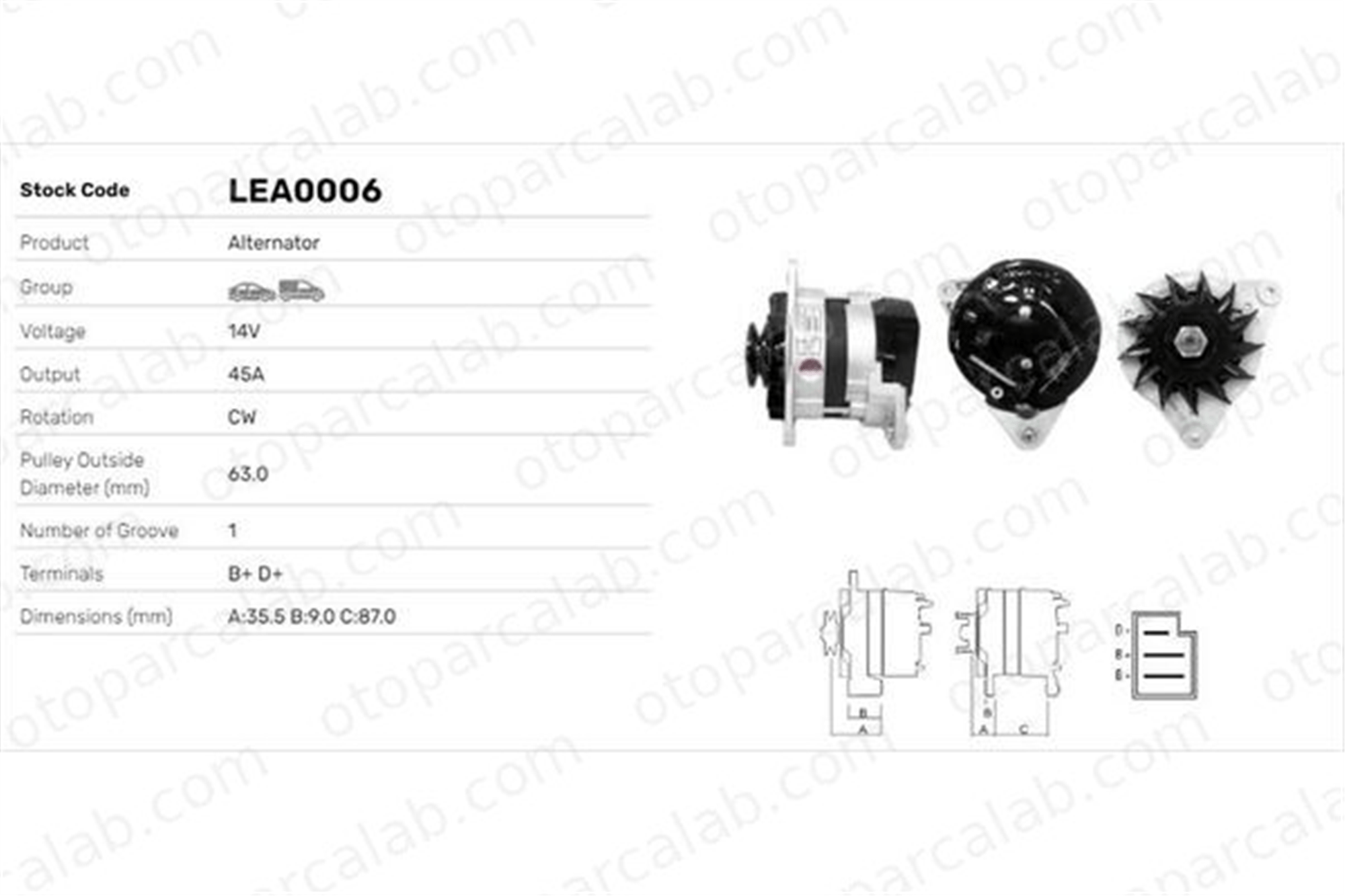 LUCAS ELEKTRIK LEA0006 Alternatör FORD TRANSIT Minibüs/Otobüs TRANSIT Panelvan/Van LEA0006 1569099