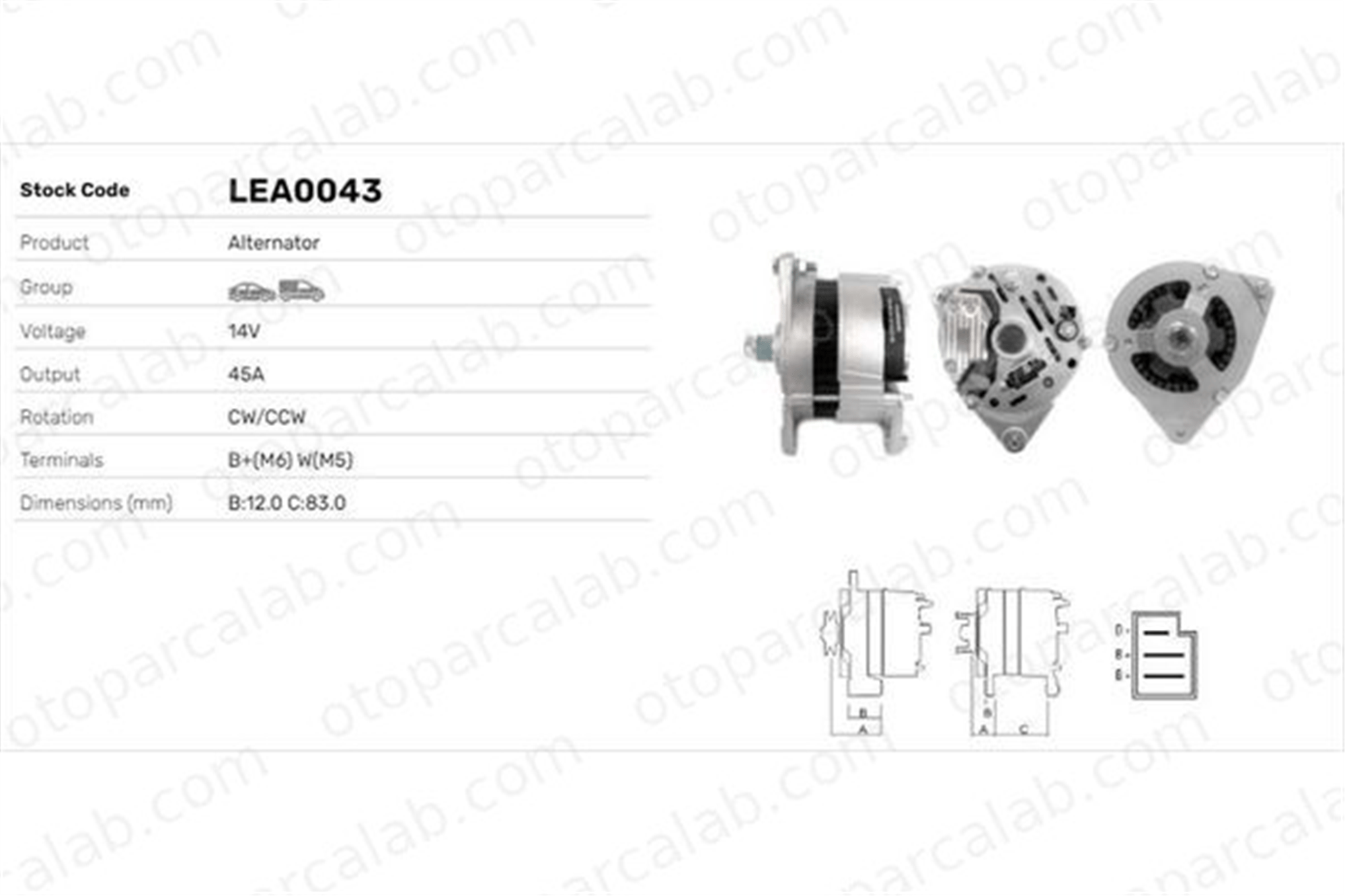LUCAS ELEKTRIK LEA0043 Alternatör LAND ROVER 110/127 AUSTIN MONTEGO LEA0043 ADU8810