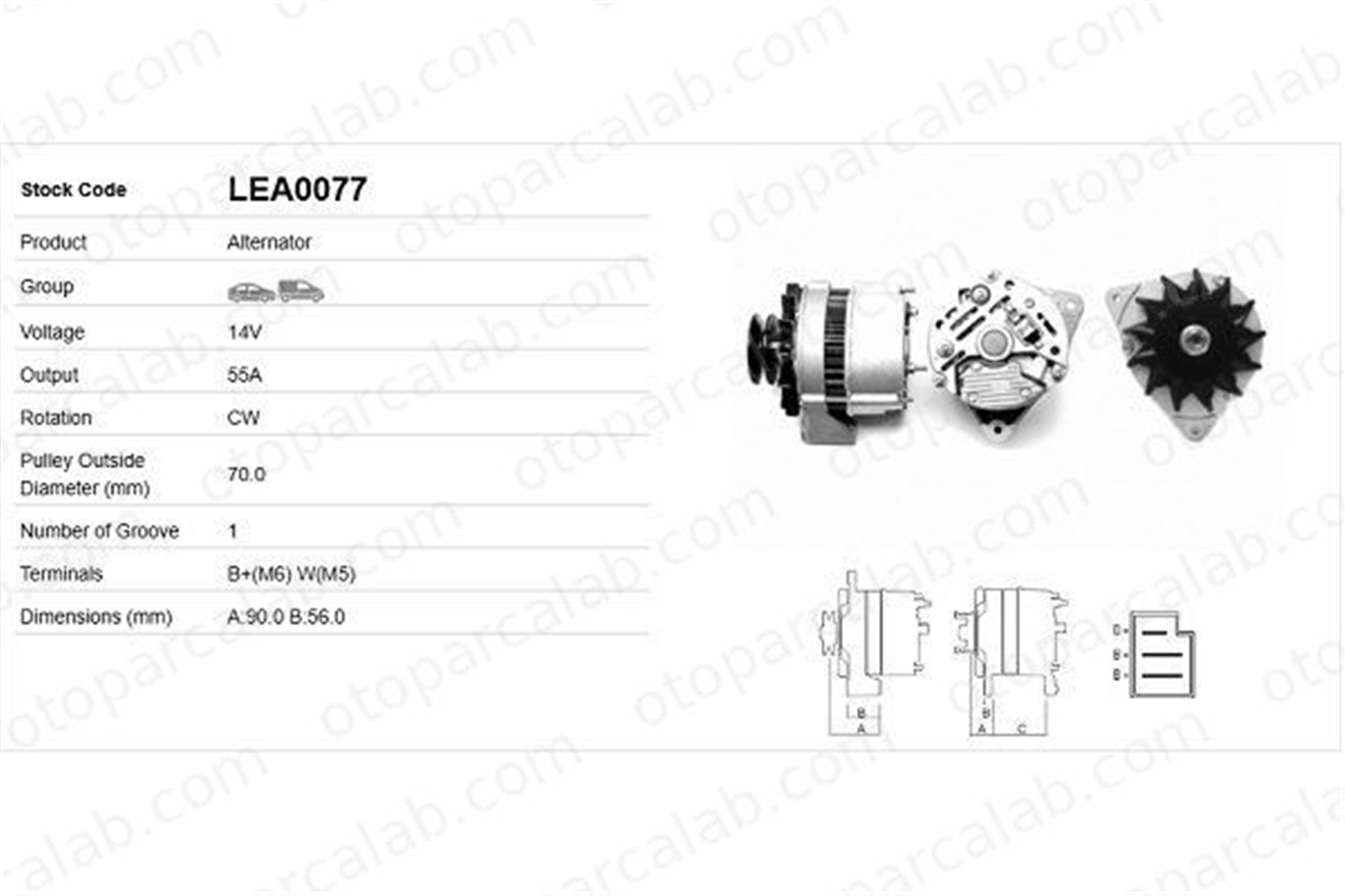 LUCAS ELEKTRIK LEA0077 Alternatör AUDI 100 C3 Avant 100 C3 Sedan LEA0077 35903015K