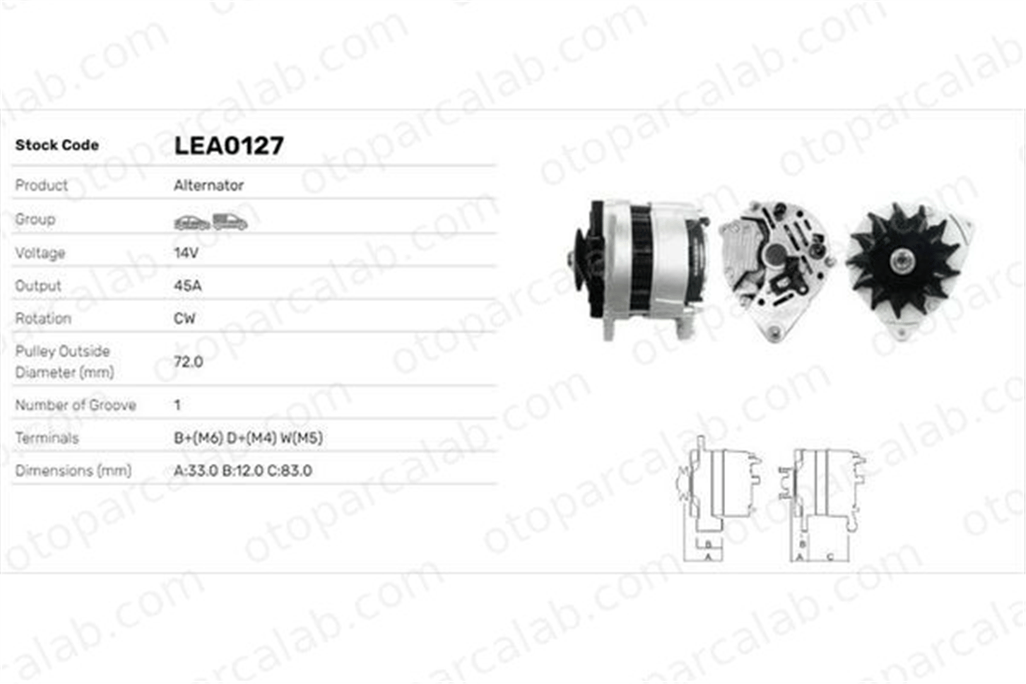 LUCAS ELEKTRIK LEA0127 Alternatör FORD FIESTA II SIERRA II LEA0127 C000900010160