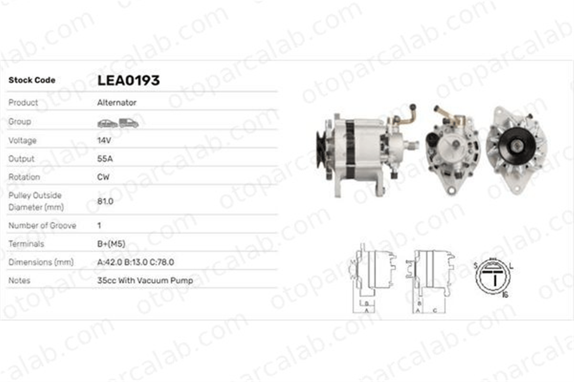 LUCAS ELEKTRIK LEA0193 Alternatör ISUZU MIDI Panelvan/Van MIDI Minibüs/Otobüs LEA0193 LR150431