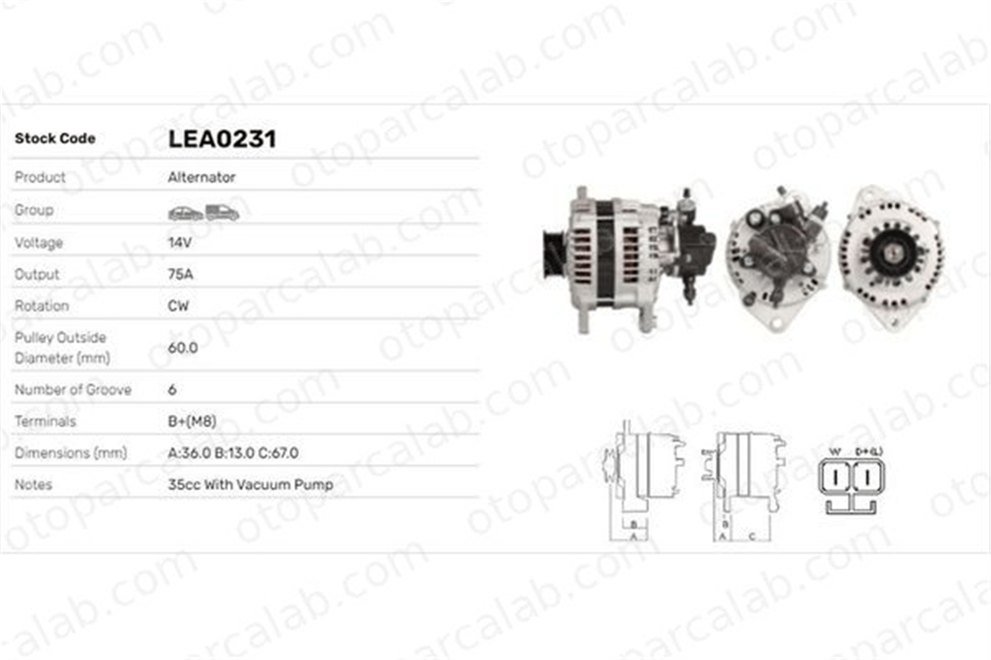 LUCAS ELEKTRIK LEA0231 Alternatör OPEL COMBO Kasa/büyük limuzin COMBO Tour LEA0231 LR170509