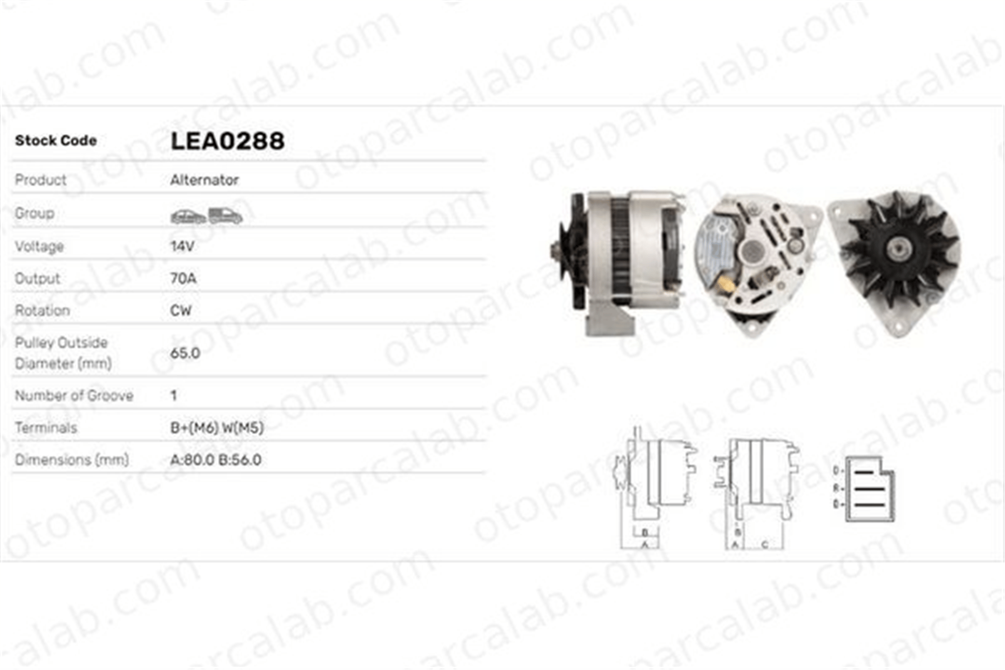 LUCAS ELEKTRIK LEA0288 Alternatör ALFA ROMEO 33 TALBOT HORIZON LEA0288 46903015A