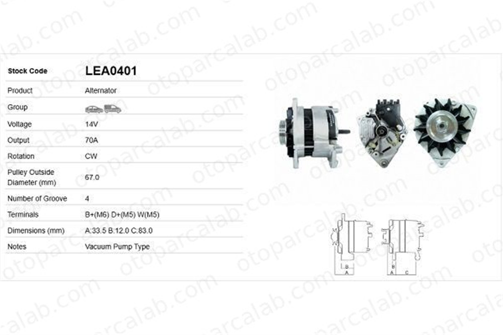 LUCAS ELEKTRIK LEA0401 Alternatör FORD TRANSIT Panelvan/Van TRANSIT Minibüs/Otobüs LEA0401 1668894