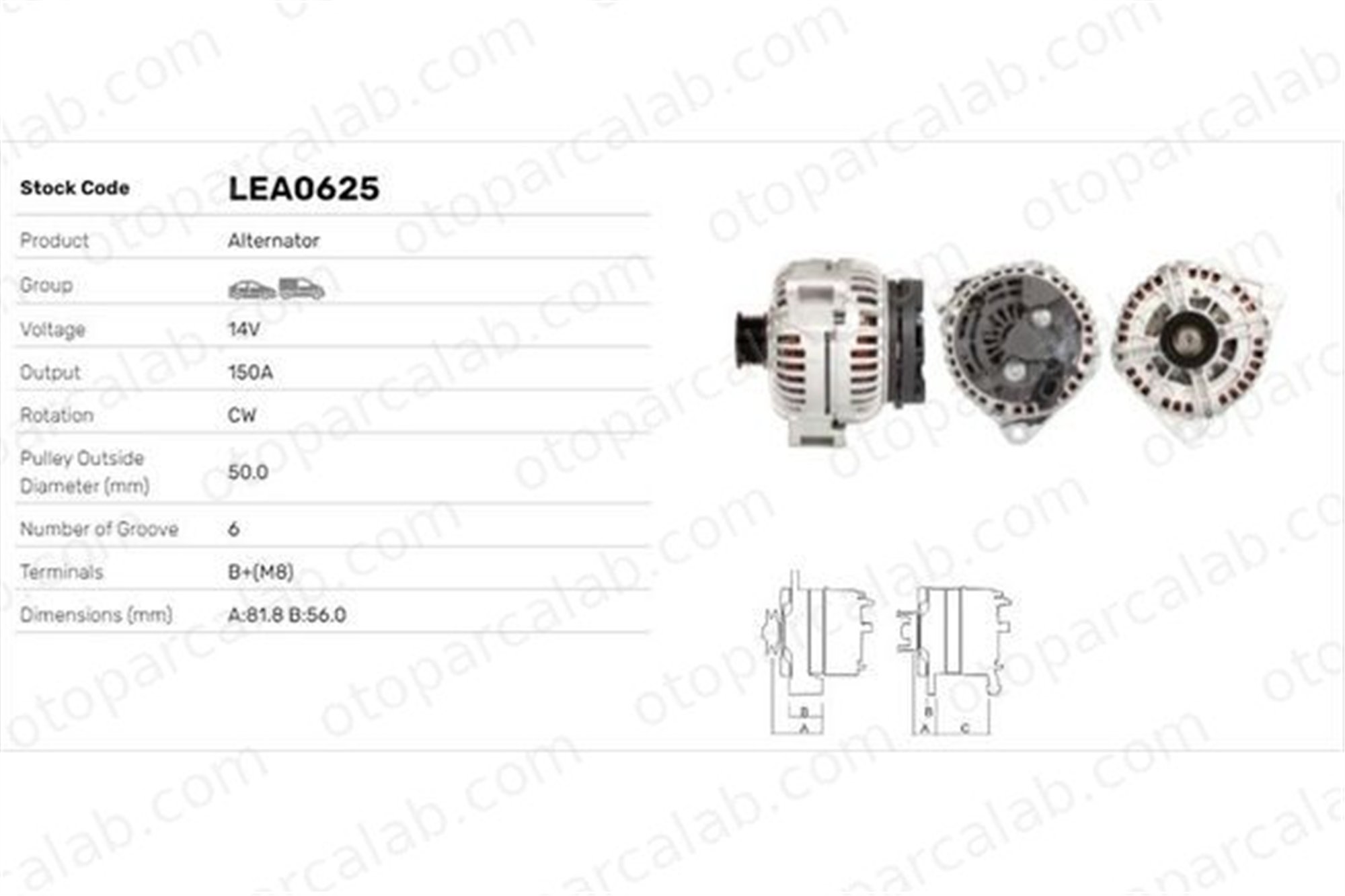 LUCAS ELEKTRIK LEA0625 Alternatör MERCEDES-BENZ S-SERISI E-SERISI LEA0625 121541302