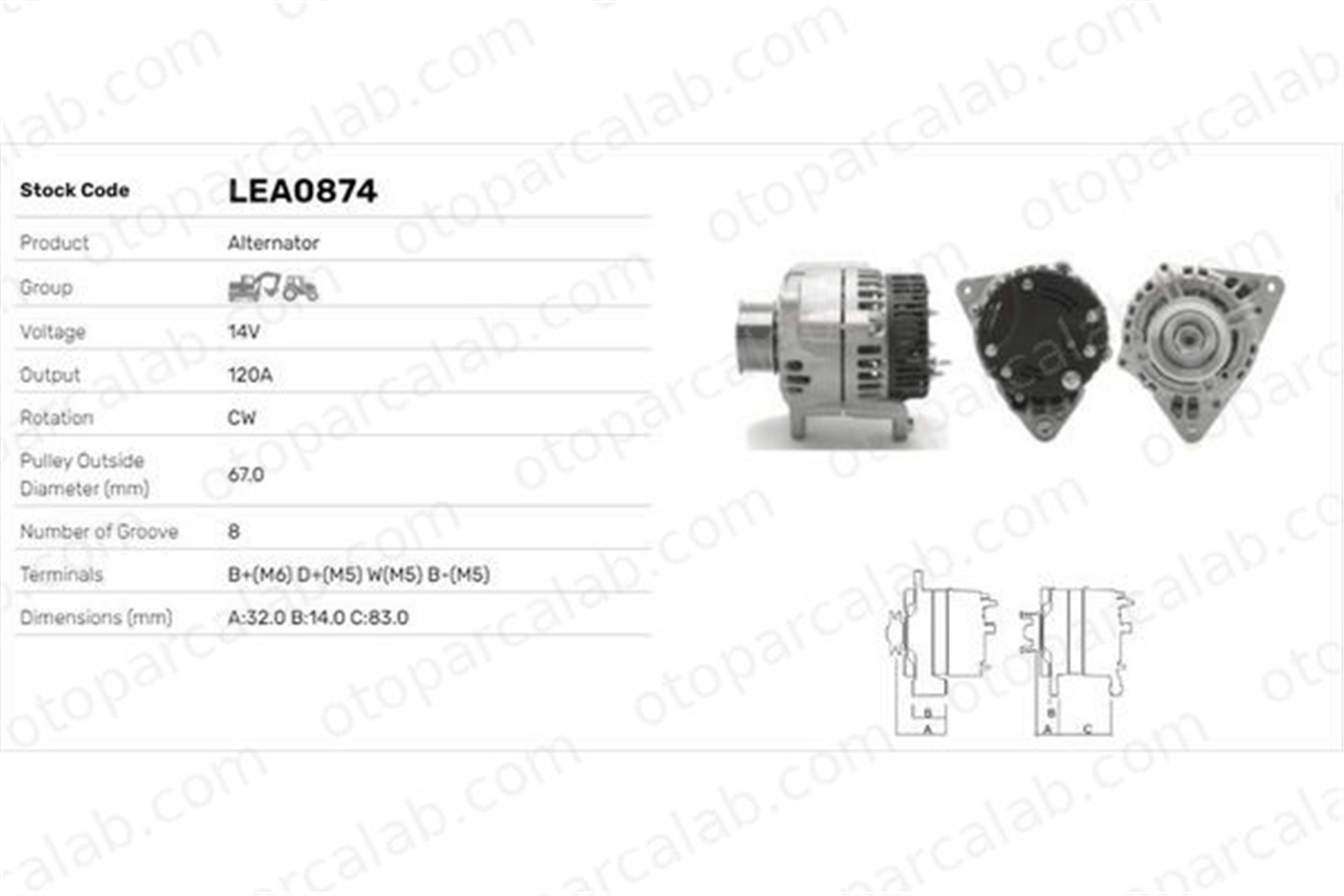 LUCAS ELEKTRIK LEA0874 Alternatör NEW HOLLAND T6 CASE IH FARMALL 82014508 87361085