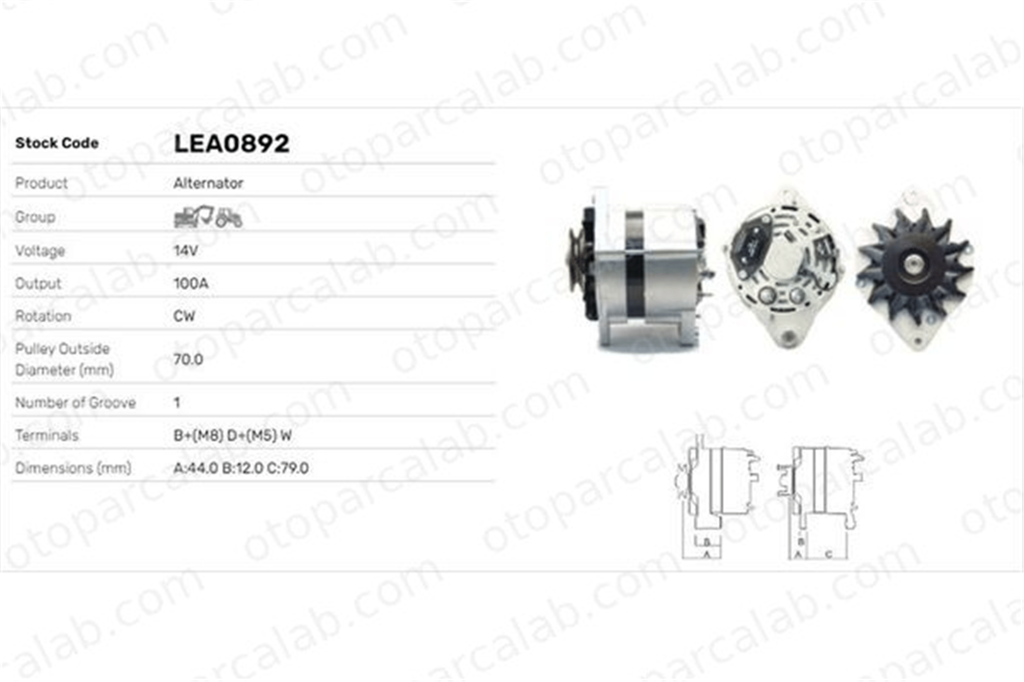 LUCAS ELEKTRIK LEA0892 Alternatör ABARTH GRANDE PUNTO 194165 241459