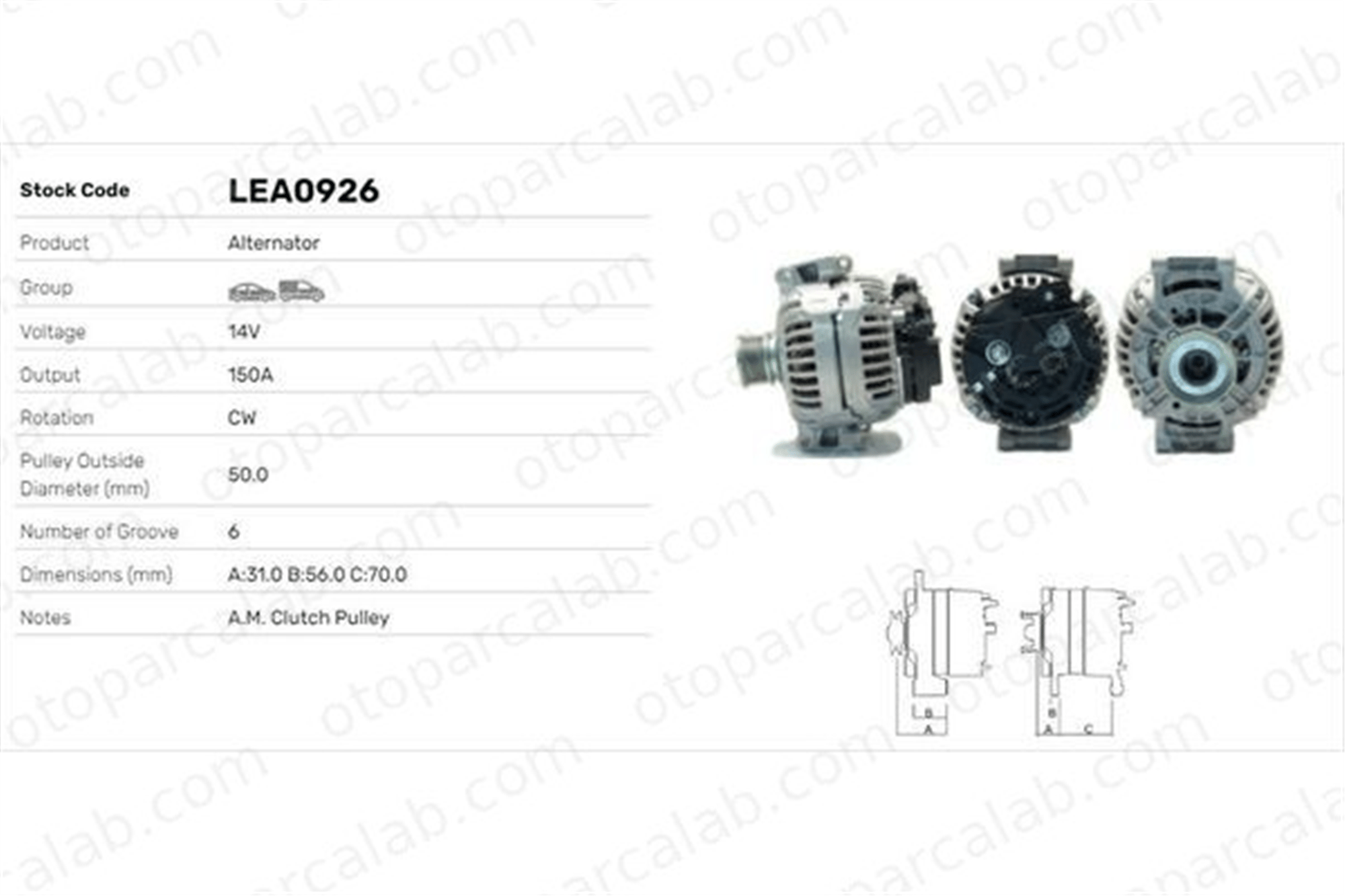 LUCAS ELEKTRIK LEA0926 Alternatör MERCEDES-BENZ SPRINTER 3-t Minibüs/Otobüs SPRINTER 3-t Panelvan/Van 111547002 0111547002