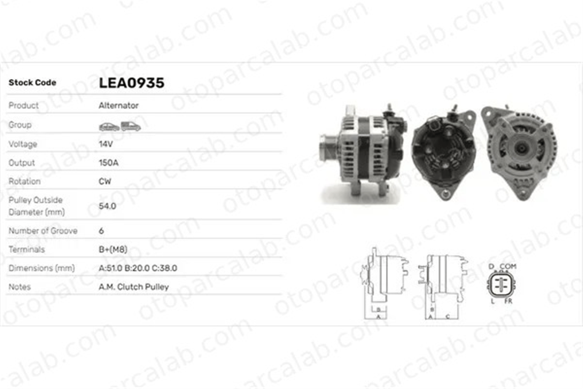 LUCAS ELEKTRIK LEA0935 Alternatör HYUNDAI SANTA FÉ III KIA SORENTO II LEA0935 373002F200