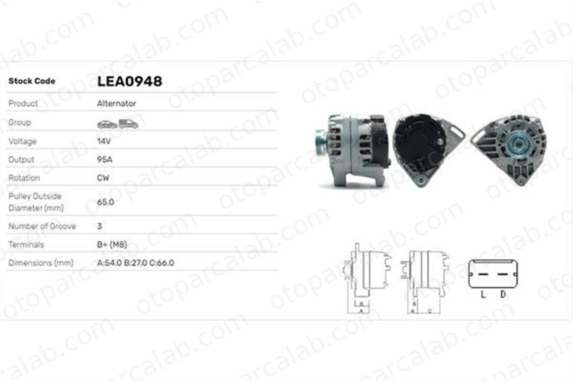 LUCAS ELEKTRIK LEA0948 Alternatör DACIA LOGAN II LOGAN MCV II 2310000Q1H 2310000QAT