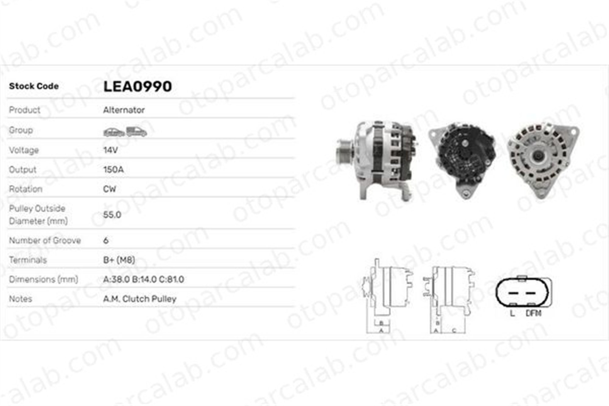 LUCAS ELEKTRIK LEA0990 Alternatör IVECO DAILY IV Platform şasi DAILY IV Panelvan/Van 1612612480 1613284880