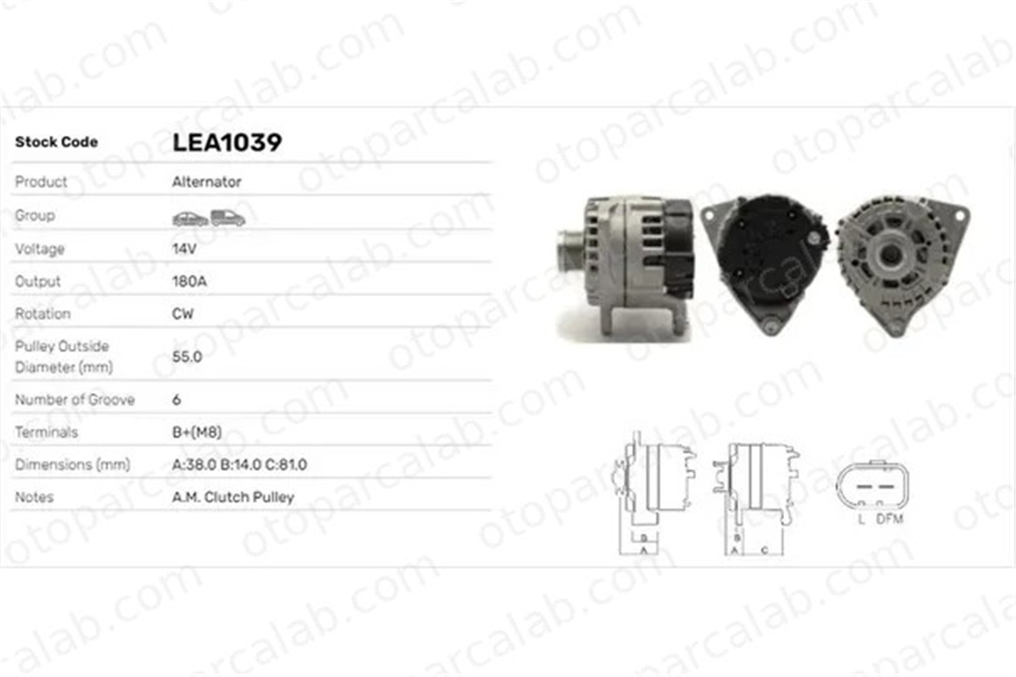LUCAS ELEKTRIK LEA1039 Alternatör IVECO DAILY IV Platform şasi DAILY IV Panelvan/Van 1608840980 1613272580