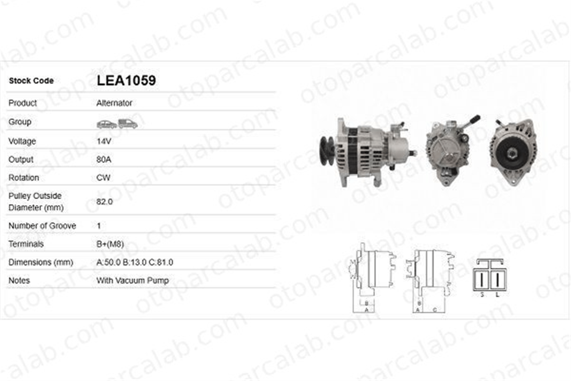 LUCAS ELEKTRIK LEA1059 Alternatör ISUZU D-MAX I 136136 2506136