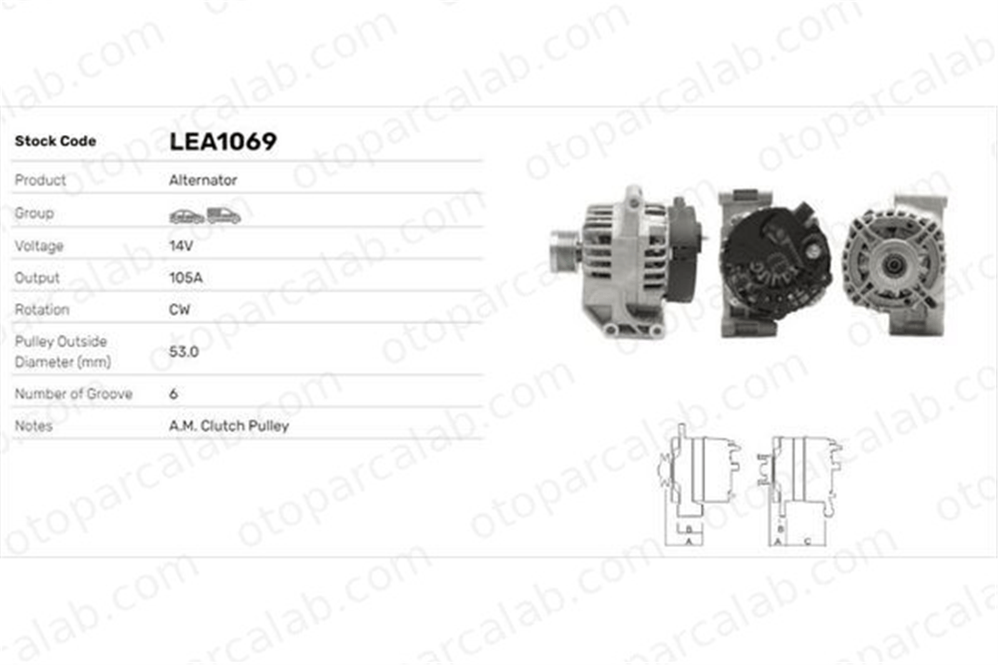 LUCAS ELEKTRIK LEA1069 Alternatör FIAT DOBLO Cargo PANDA 13222935 13256932